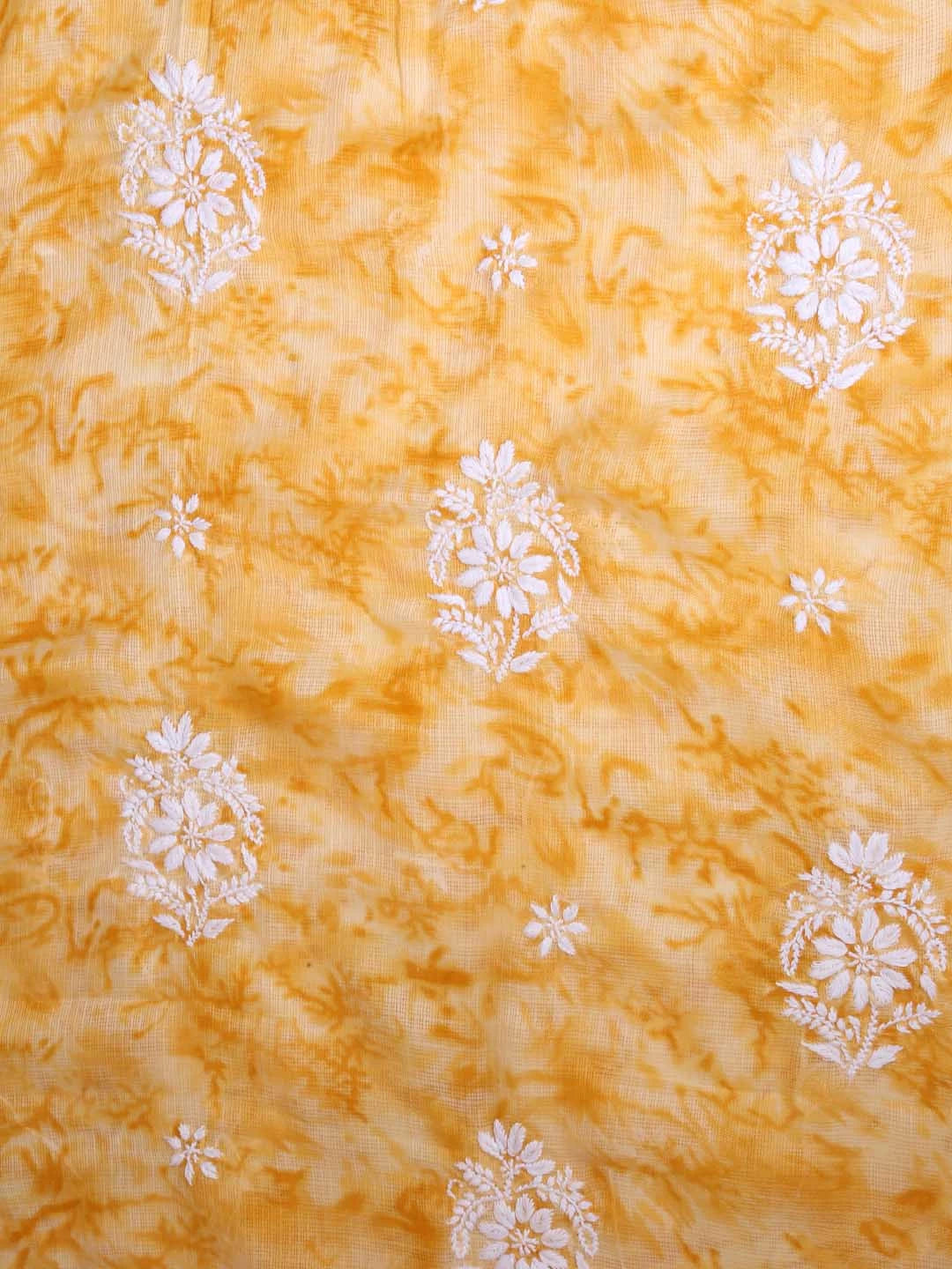 Ada Hand Embroidered Mustard Kota Lucknowi Chikankari Unstitched Kurta Dupatta Set 01A389478