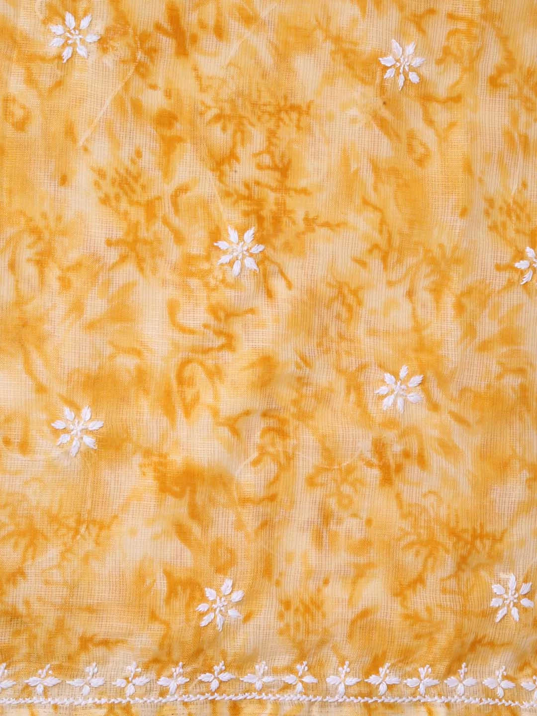 Ada Hand Embroidered Mustard Kota Lucknowi Chikankari Unstitched Kurta Dupatta Set 01A389478