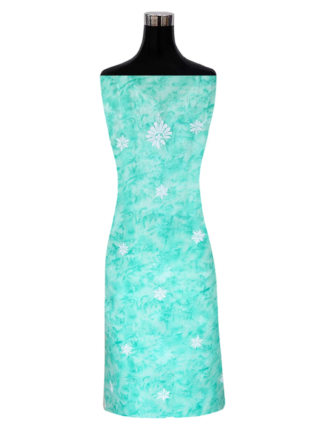 Ada Hand Embroidered Sea Green Kota Lucknowi Chikankari Unstitched Kurta Dupatta Set 01A389464