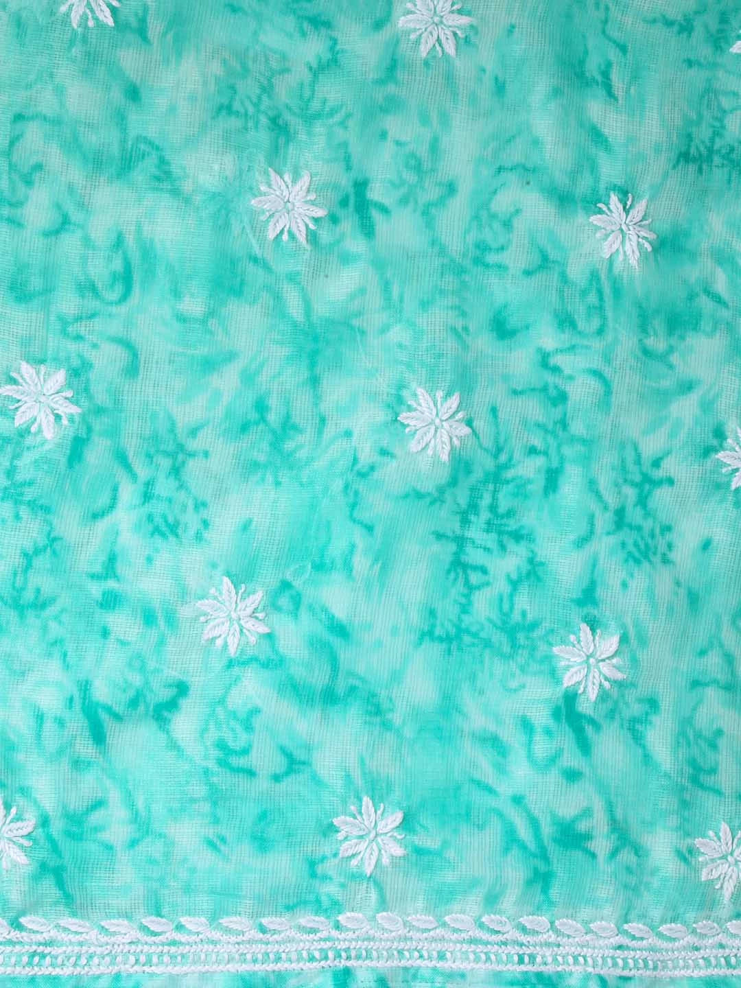 Ada Hand Embroidered Sea Green Kota Lucknowi Chikankari Unstitched Kurta Dupatta Set 01A389464