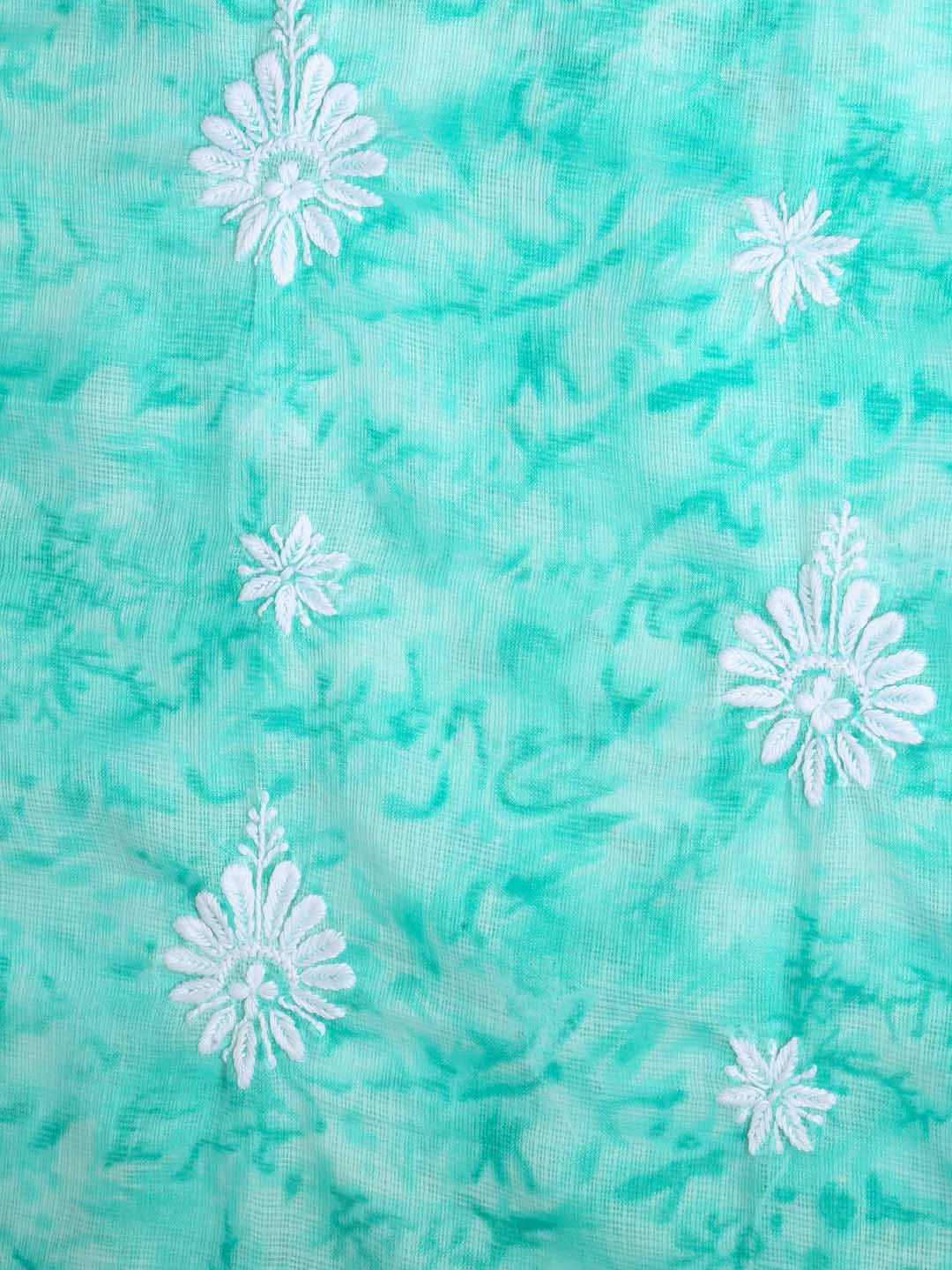 Ada Hand Embroidered Sea Green Kota Lucknowi Chikankari Unstitched Kurta Dupatta Set 01A389464