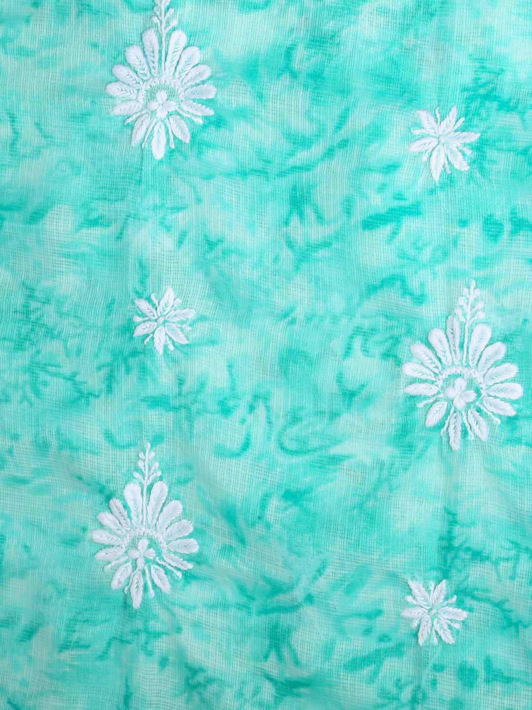 Ada Hand Embroidered Sea Green Kota Lucknowi Chikankari Unstitched Kurta Dupatta Set 01A389464