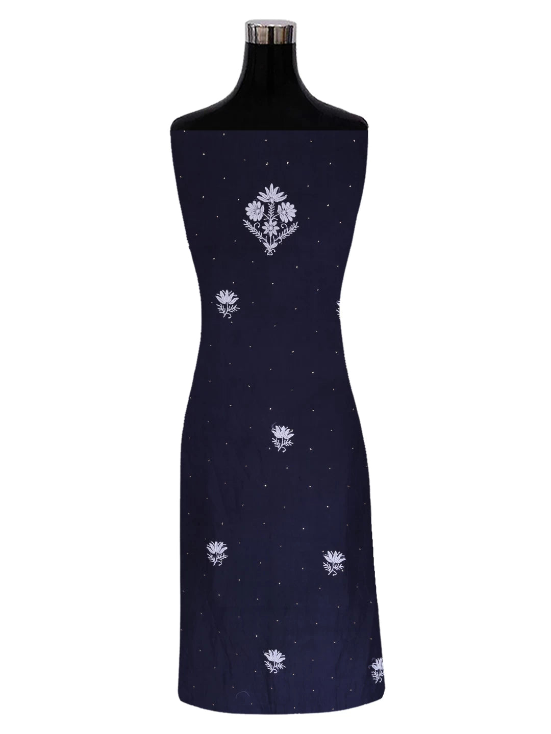 Ada Hand Embroidered Midnight Blue Organza Lucknowi Chikankari Unstitched Kurta Dupatta Set With Mukaish Work 01A396079