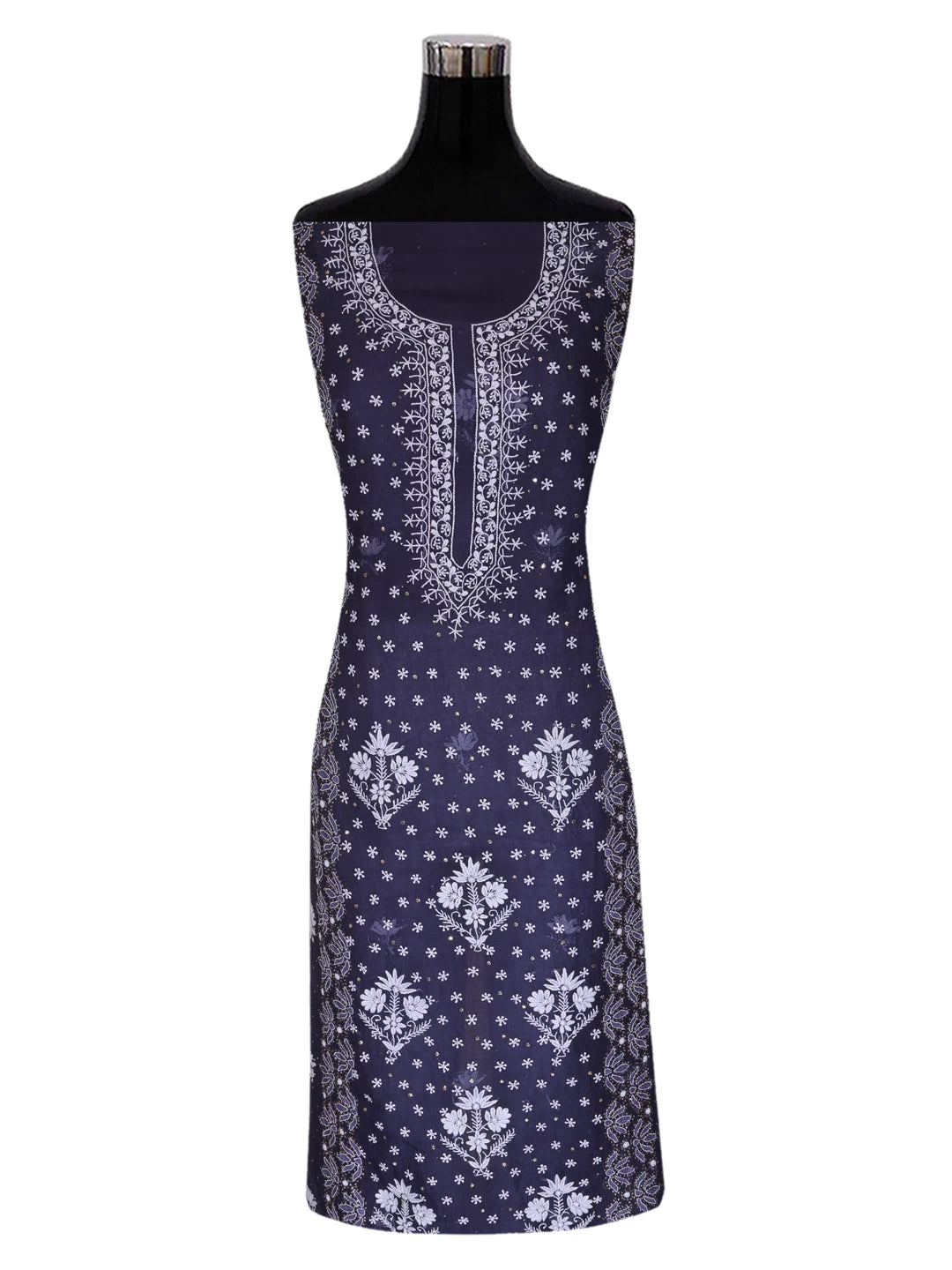 Ada Hand Embroidered Midnight Blue Organza Lucknowi Chikankari Unstitched Kurta Dupatta Set With Mukaish Work 01A396079