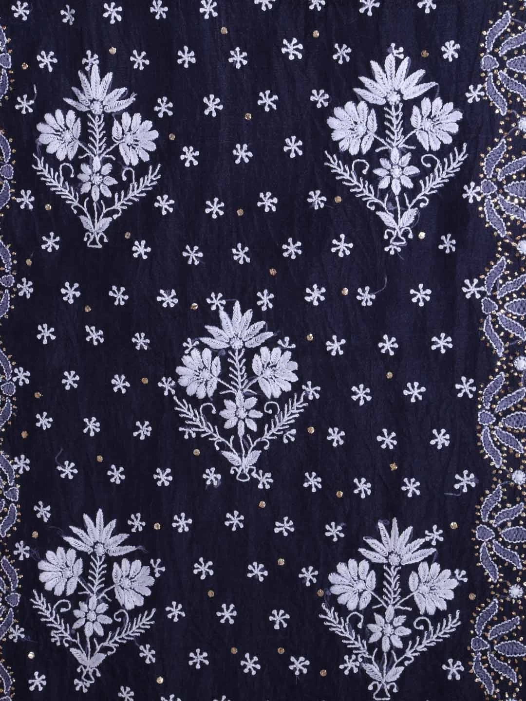 Ada Hand Embroidered Midnight Blue Organza Lucknowi Chikankari Unstitched Kurta Dupatta Set With Mukaish Work 01A396079