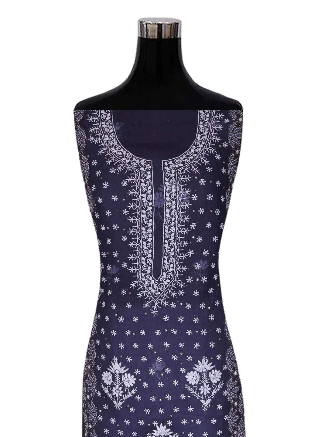 Ada Hand Embroidered Midnight Blue Organza Lucknowi Chikankari Unstitched Kurta Dupatta Set With Mukaish Work 01A396079