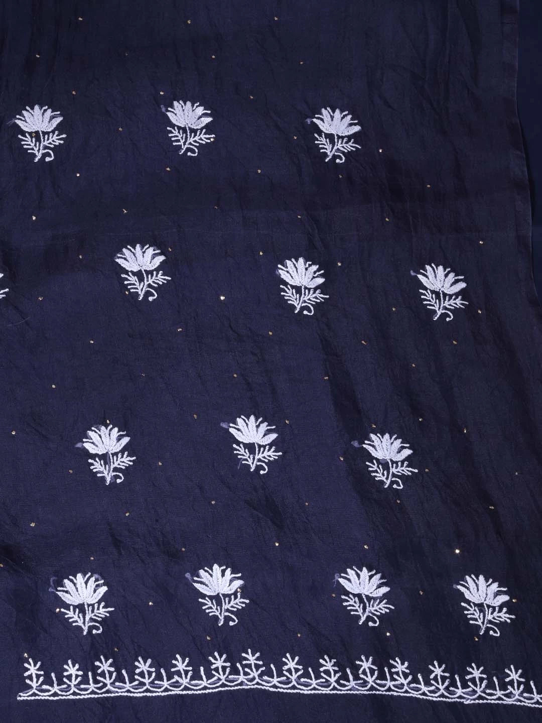 Ada Hand Embroidered Midnight Blue Organza Lucknowi Chikankari Unstitched Kurta Dupatta Set With Mukaish Work 01A396079