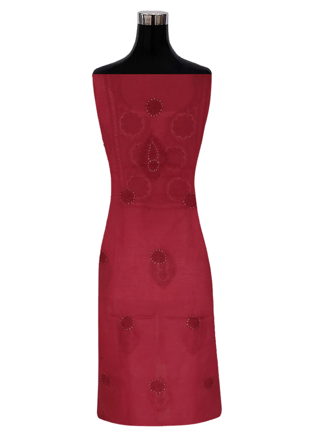 Ada Hand Embroidered Maroon Kota Lucknowi Chikankari Unstitched Kurta Dupatta Set With Muqaish Work 01A395933