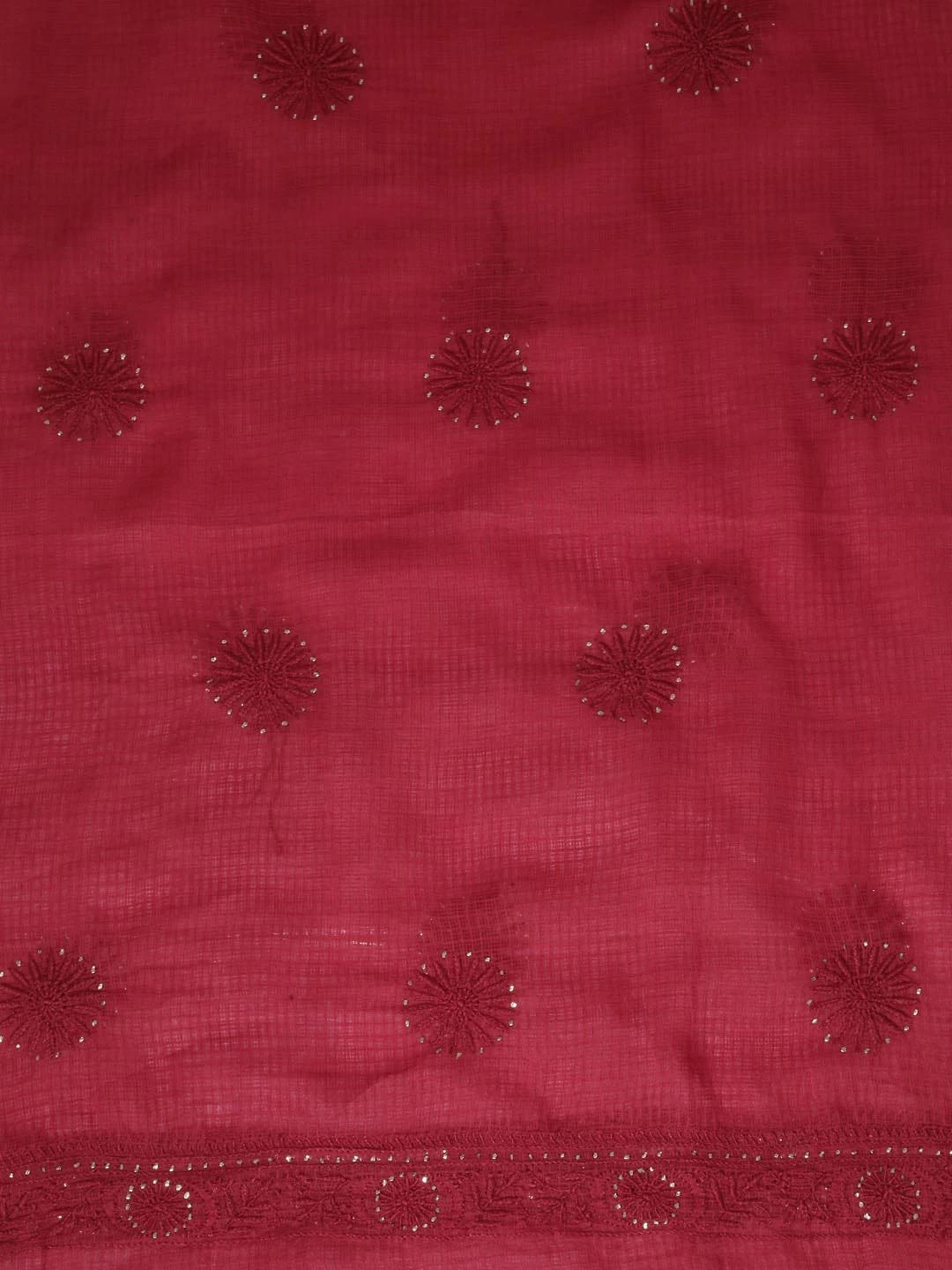 Ada Hand Embroidered Maroon Kota Lucknowi Chikankari Unstitched Kurta Dupatta Set With Muqaish Work 01A395933