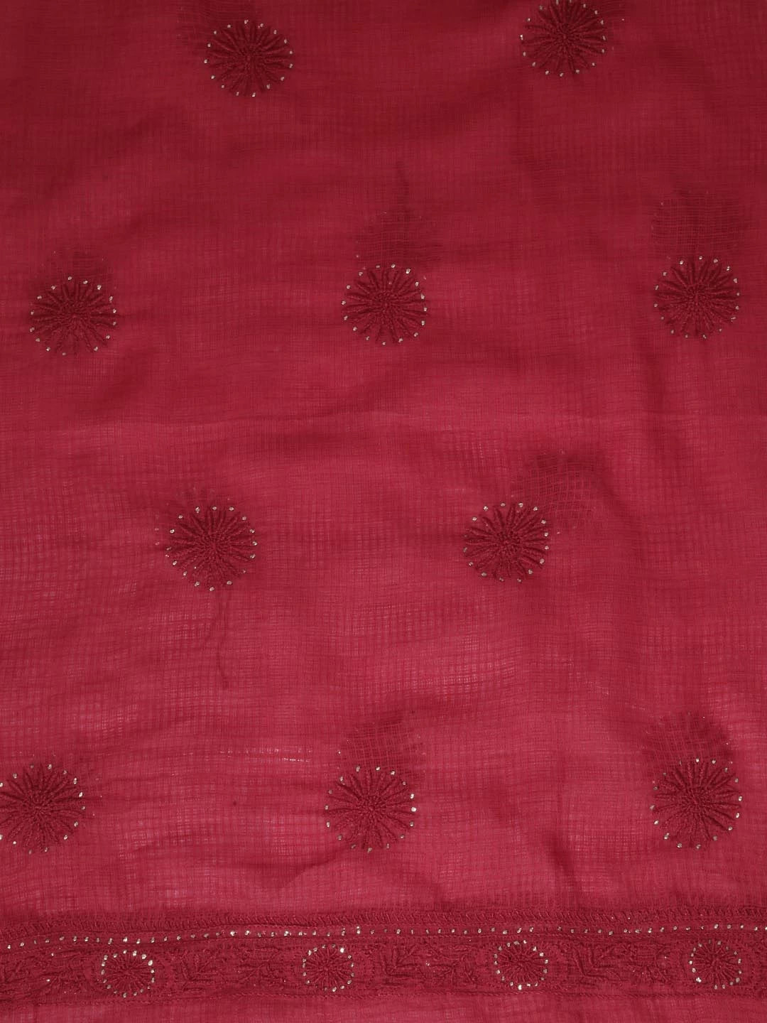 Ada Hand Embroidered Maroon Kota Lucknowi Chikankari Unstitched Kurta Dupatta Set With Muqaish Work 01A395933