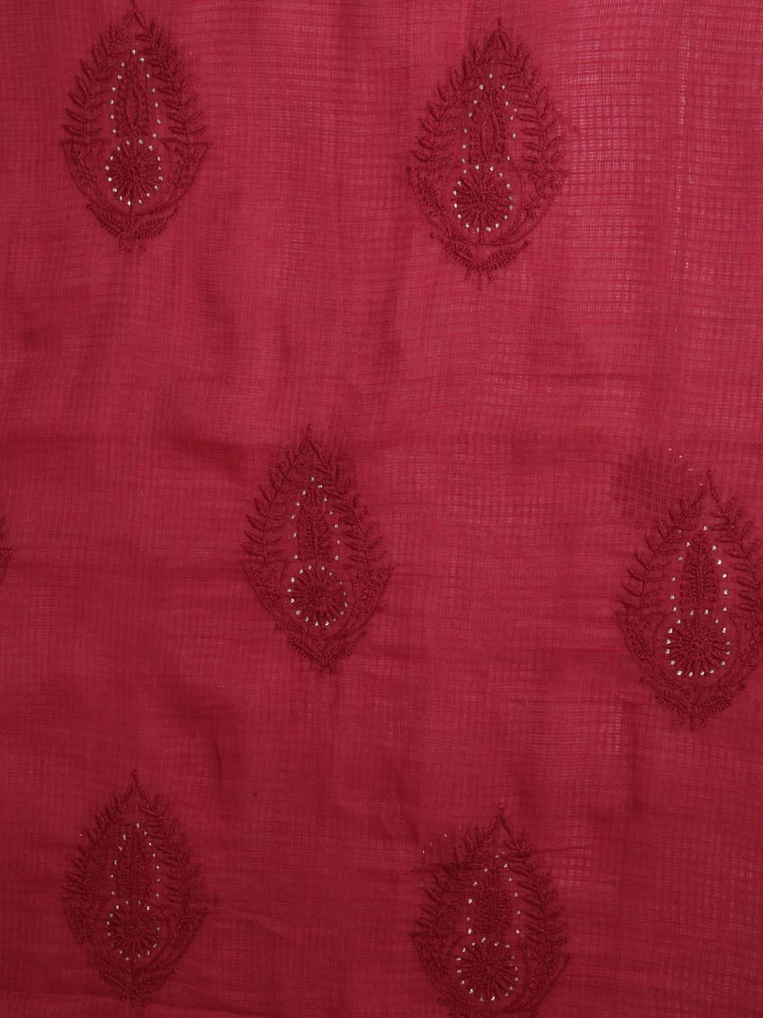Ada Hand Embroidered Maroon Kota Lucknowi Chikankari Unstitched Kurta Dupatta Set With Muqaish Work 01A395933
