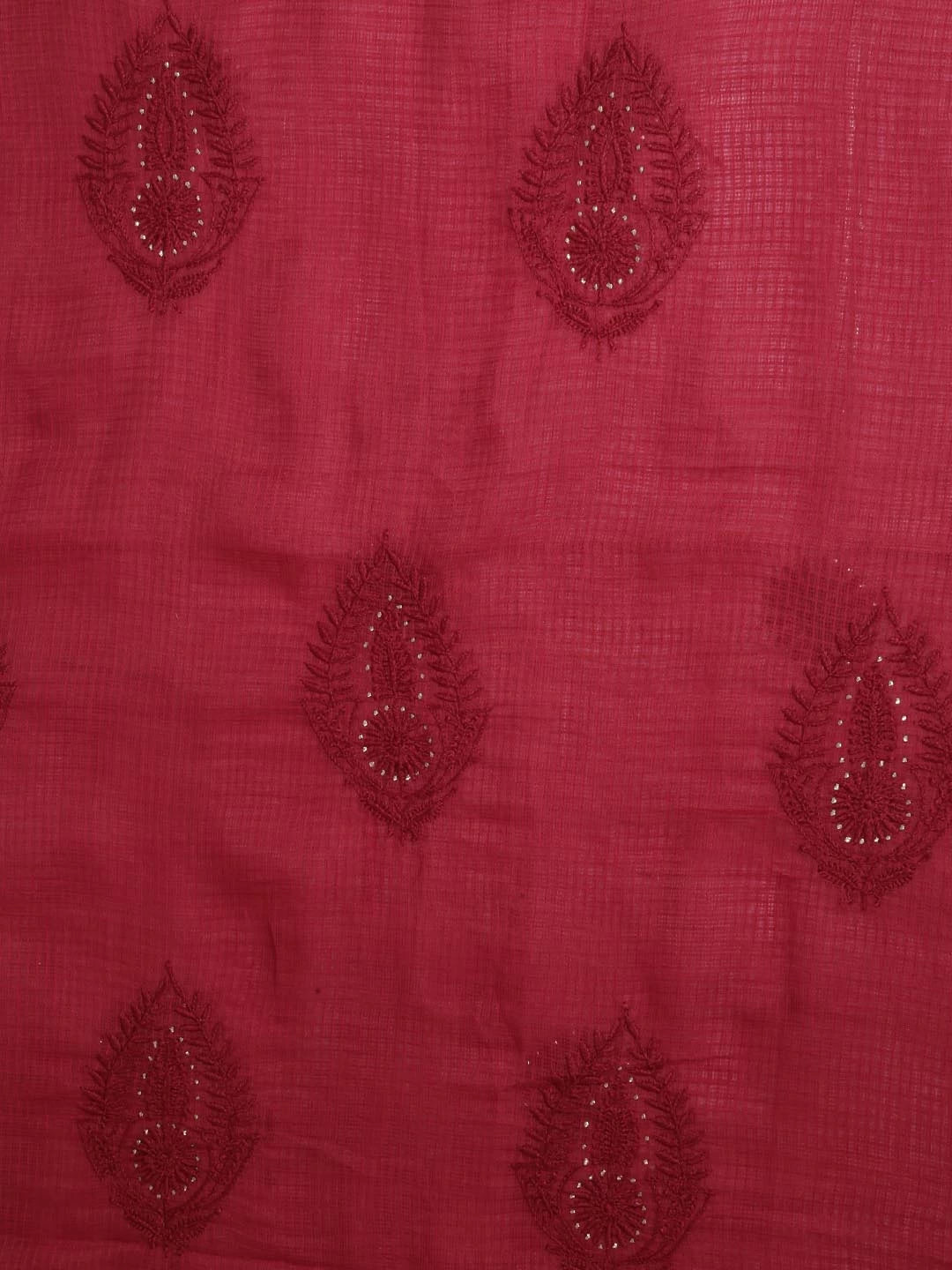 Ada Hand Embroidered Maroon Kota Lucknowi Chikankari Unstitched Kurta Dupatta Set With Muqaish Work 01A395933