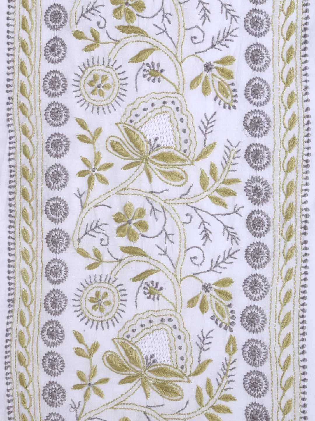 Ada Hand Embroidered White Muslin Lucknowi Chikankari Unstitched Suit Piece 01A396145