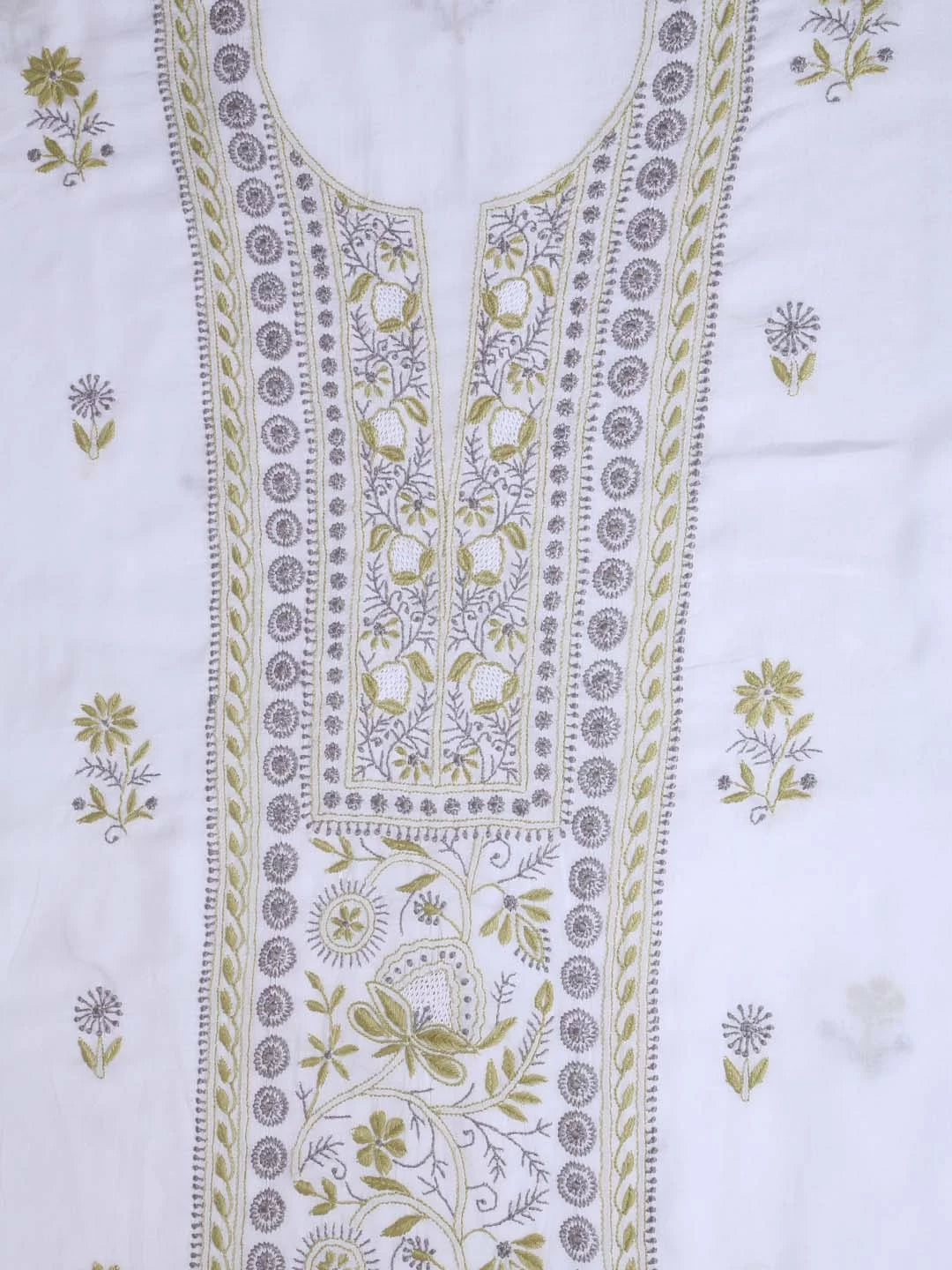 Ada Hand Embroidered White Muslin Lucknowi Chikankari Unstitched Suit Piece 01A396145