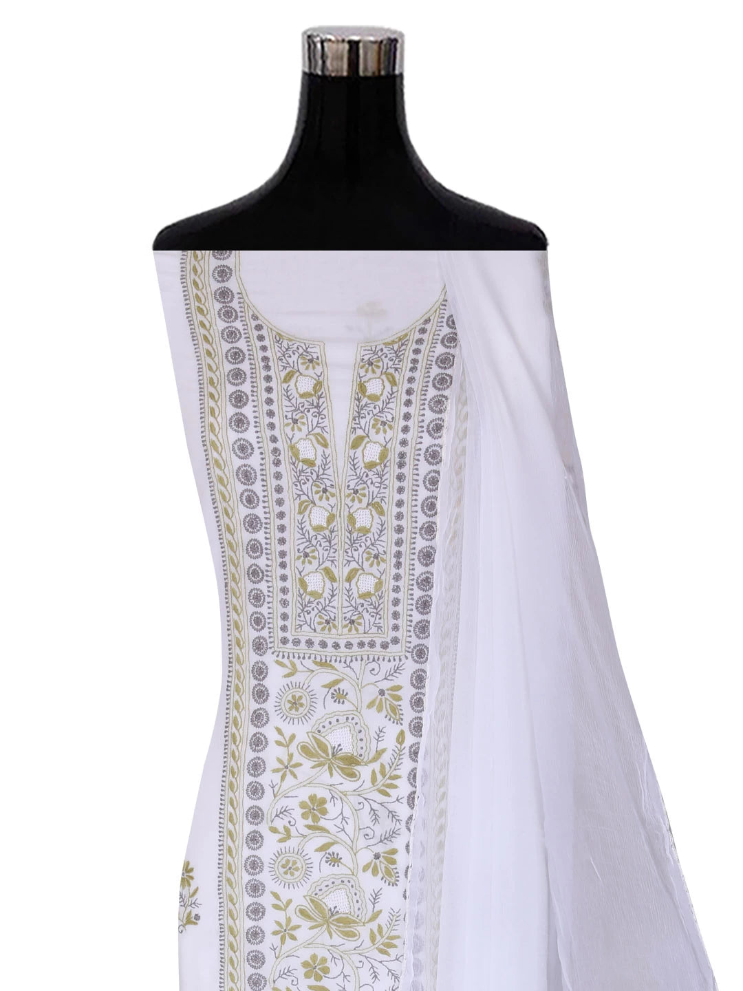 Ada Hand Embroidered White Muslin Lucknowi Chikankari Unstitched Suit Piece 01A396145