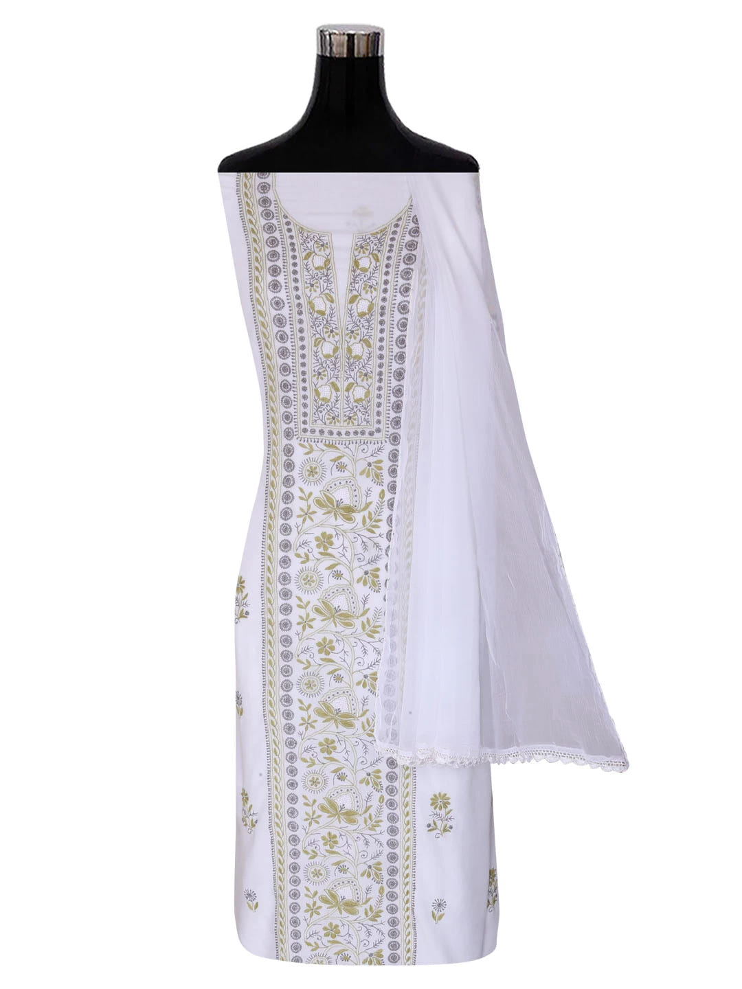 Ada Hand Embroidered White Muslin Lucknowi Chikankari Unstitched Suit Piece 01A396145