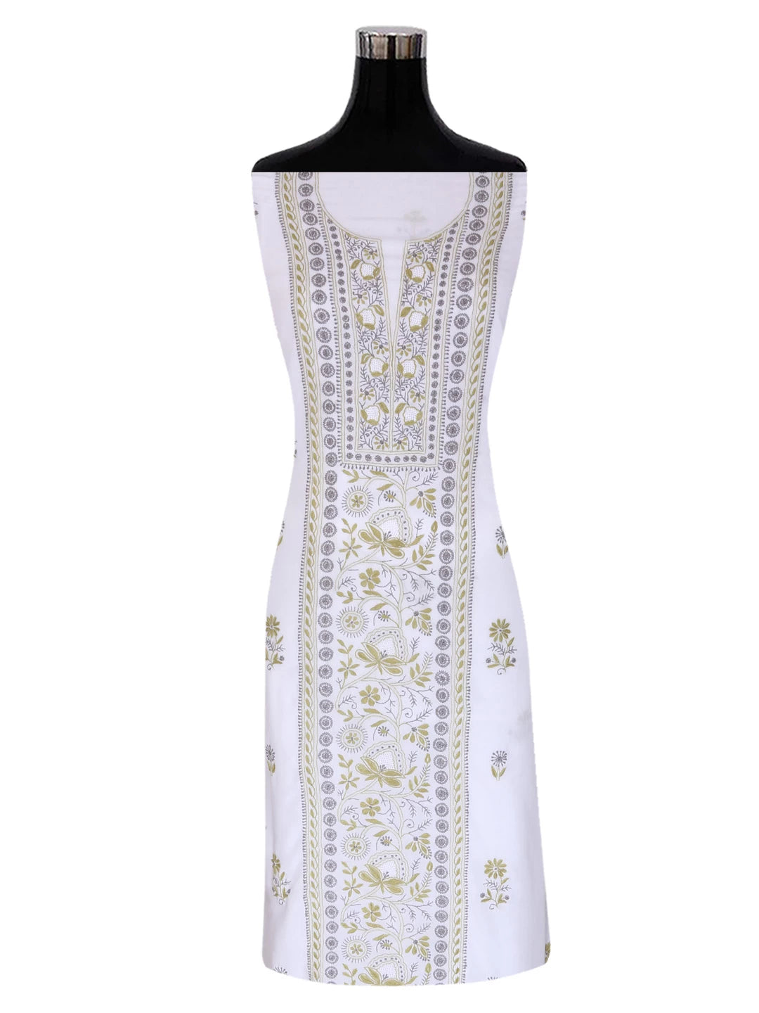 Ada Hand Embroidered White Muslin Lucknowi Chikankari Unstitched Suit Piece 01A396145