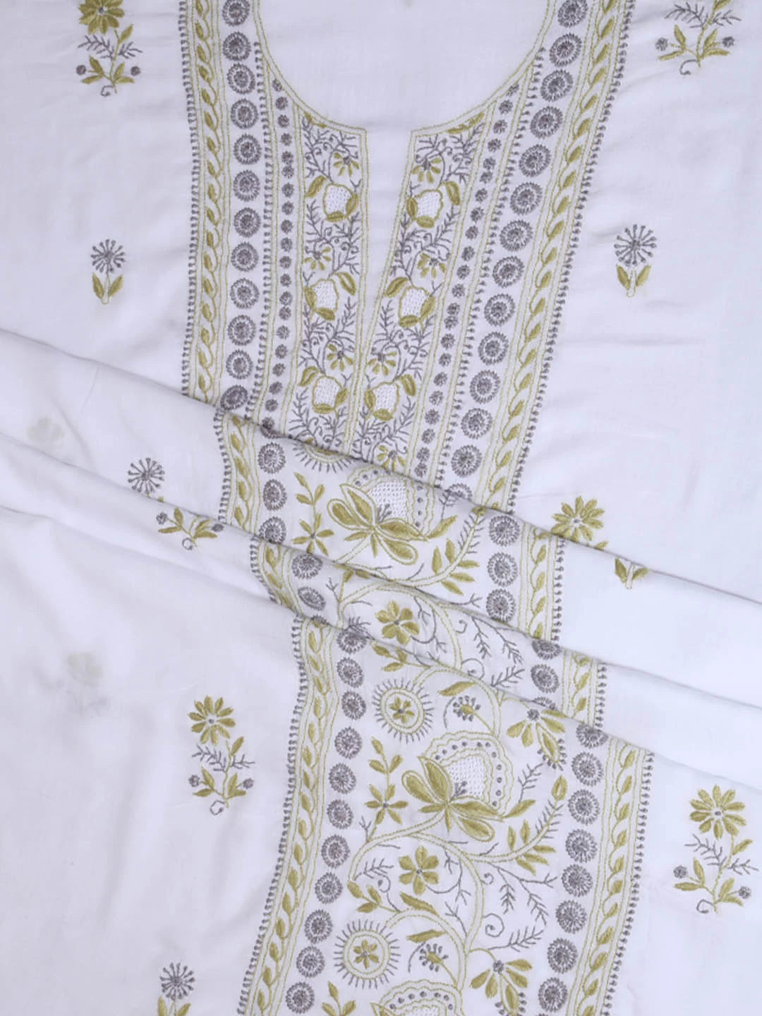 Ada Hand Embroidered White Muslin Lucknowi Chikankari Unstitched Suit Piece 01A396145
