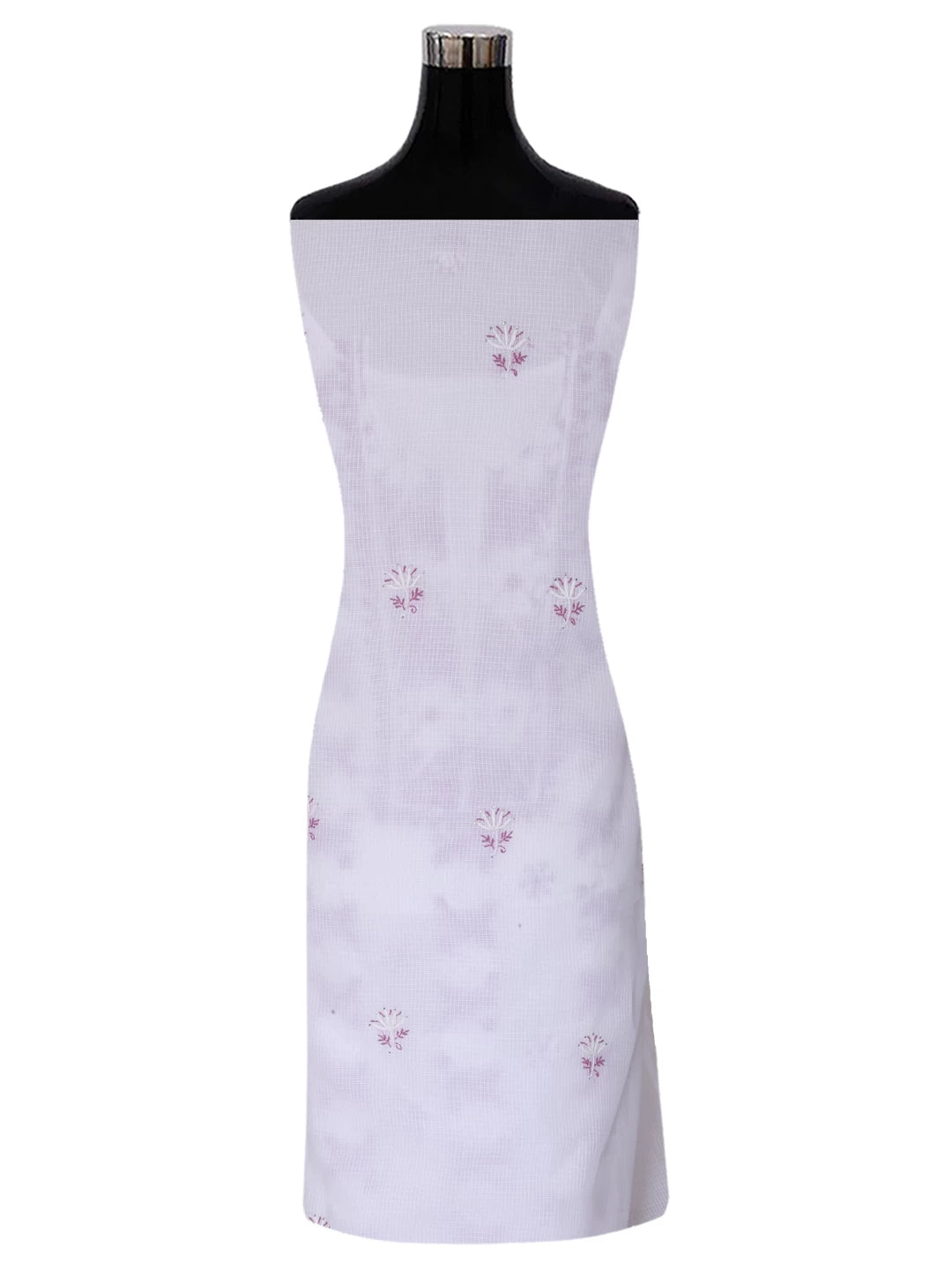 Ada Hand Embroidered White Kota Cotton Lucknowi Chikankari Unstitched Kurta Dupatta Set With Mukaish Work 01A395924