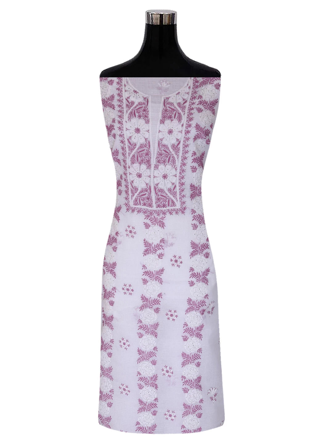 Ada Hand Embroidered White Kota Cotton Lucknowi Chikankari Unstitched Kurta Dupatta Set With Mukaish Work 01A395924