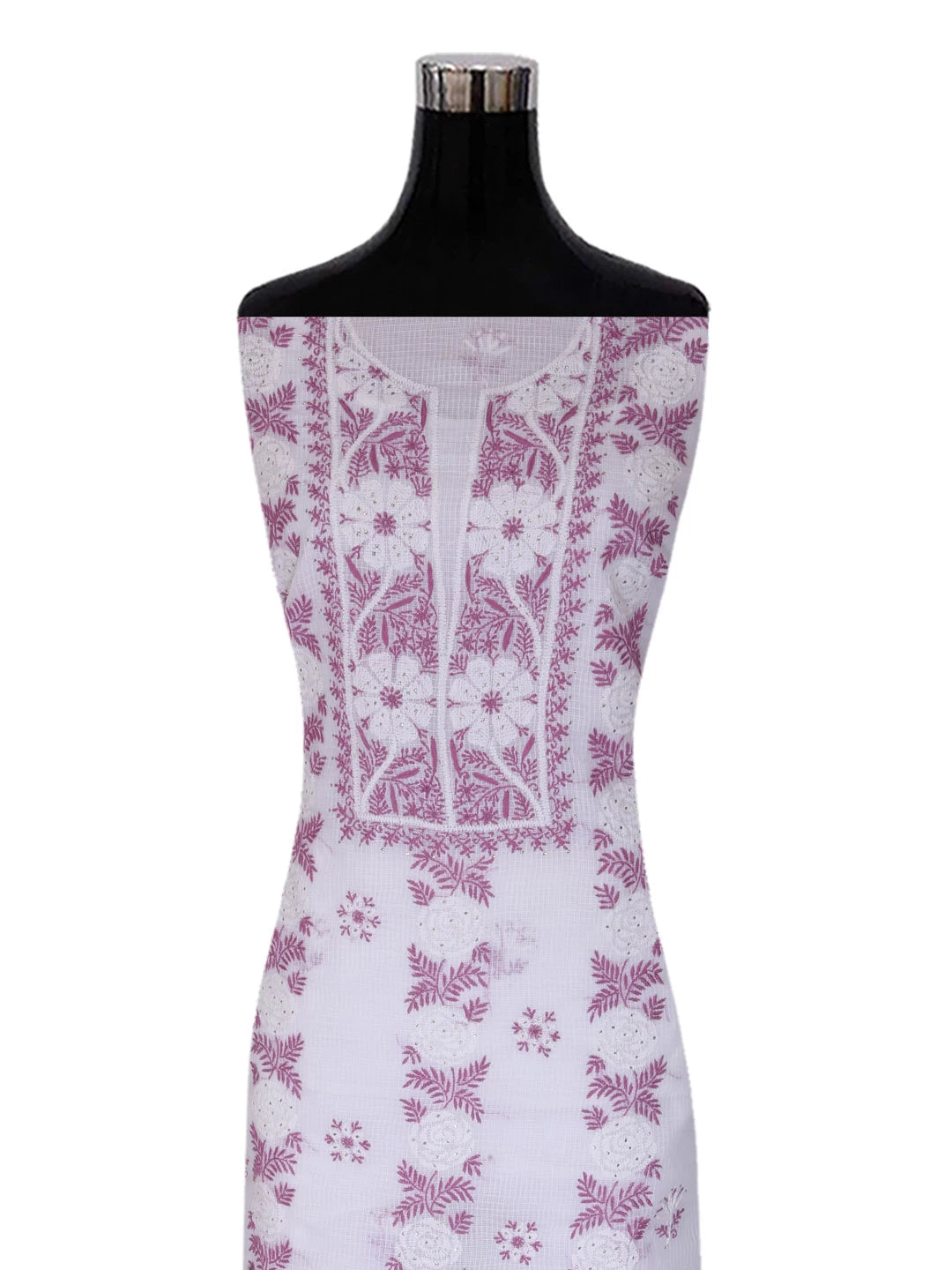 Ada Hand Embroidered White Kota Cotton Lucknowi Chikankari Unstitched Kurta Dupatta Set With Mukaish Work 01A395924