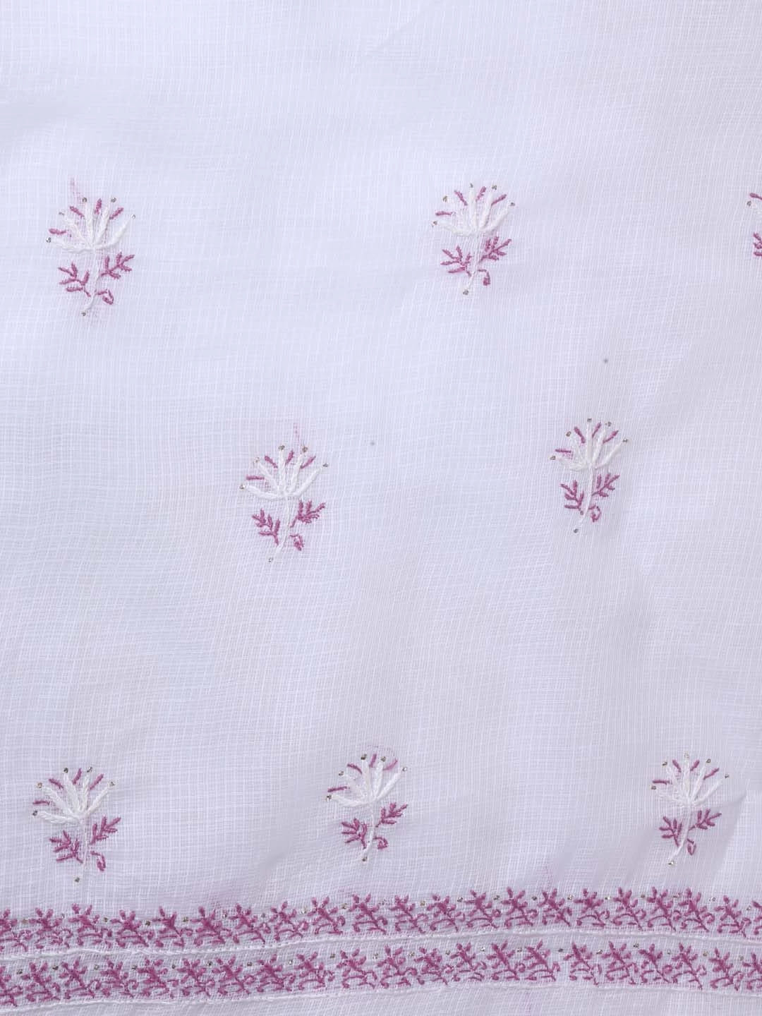 Ada Hand Embroidered White Kota Cotton Lucknowi Chikankari Unstitched Kurta Dupatta Set With Mukaish Work 01A395924