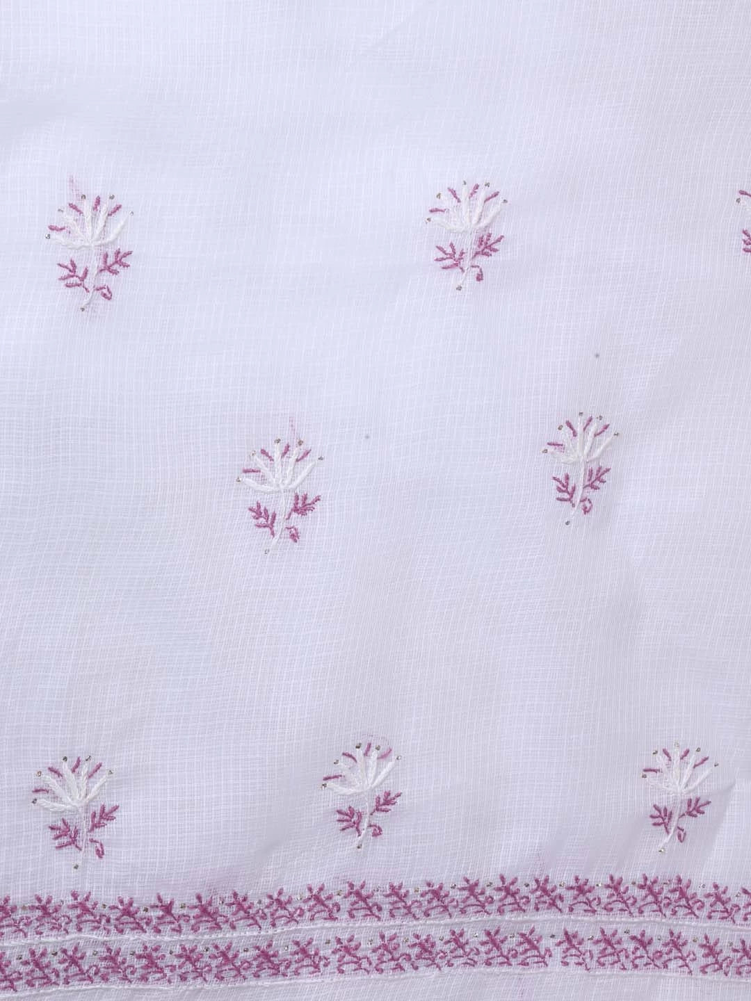Ada Hand Embroidered White Kota Cotton Lucknowi Chikankari Unstitched Kurta Dupatta Set With Mukaish Work 01A395924