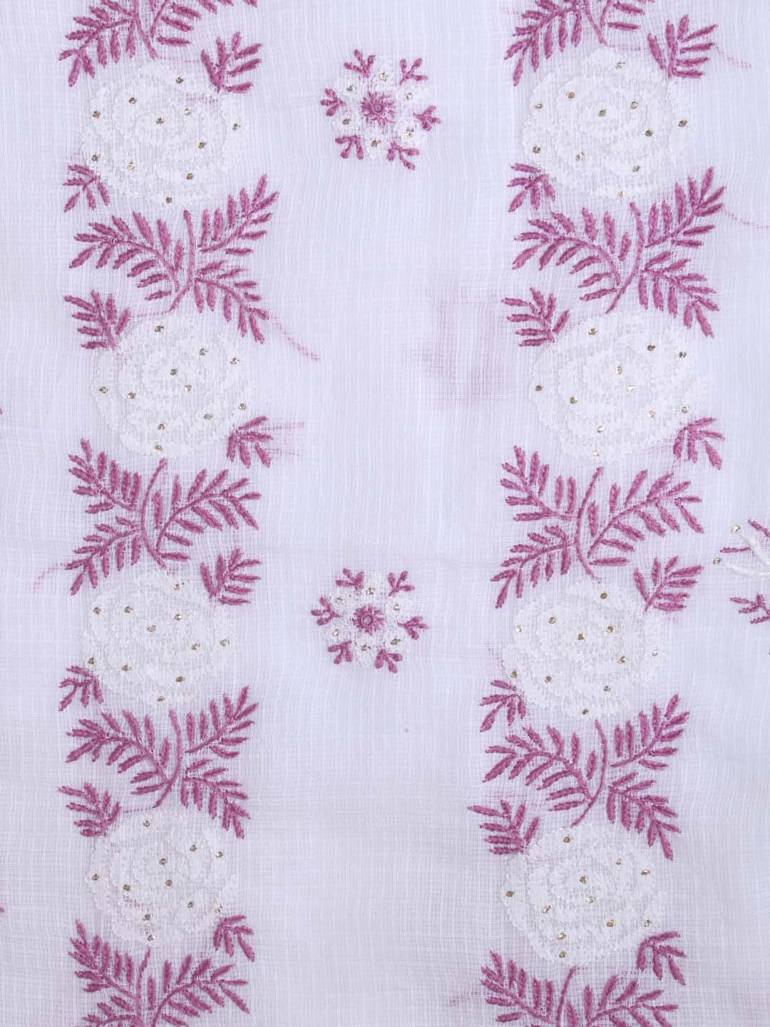 Ada Hand Embroidered White Kota Cotton Lucknowi Chikankari Unstitched Kurta Dupatta Set With Mukaish Work 01A395924