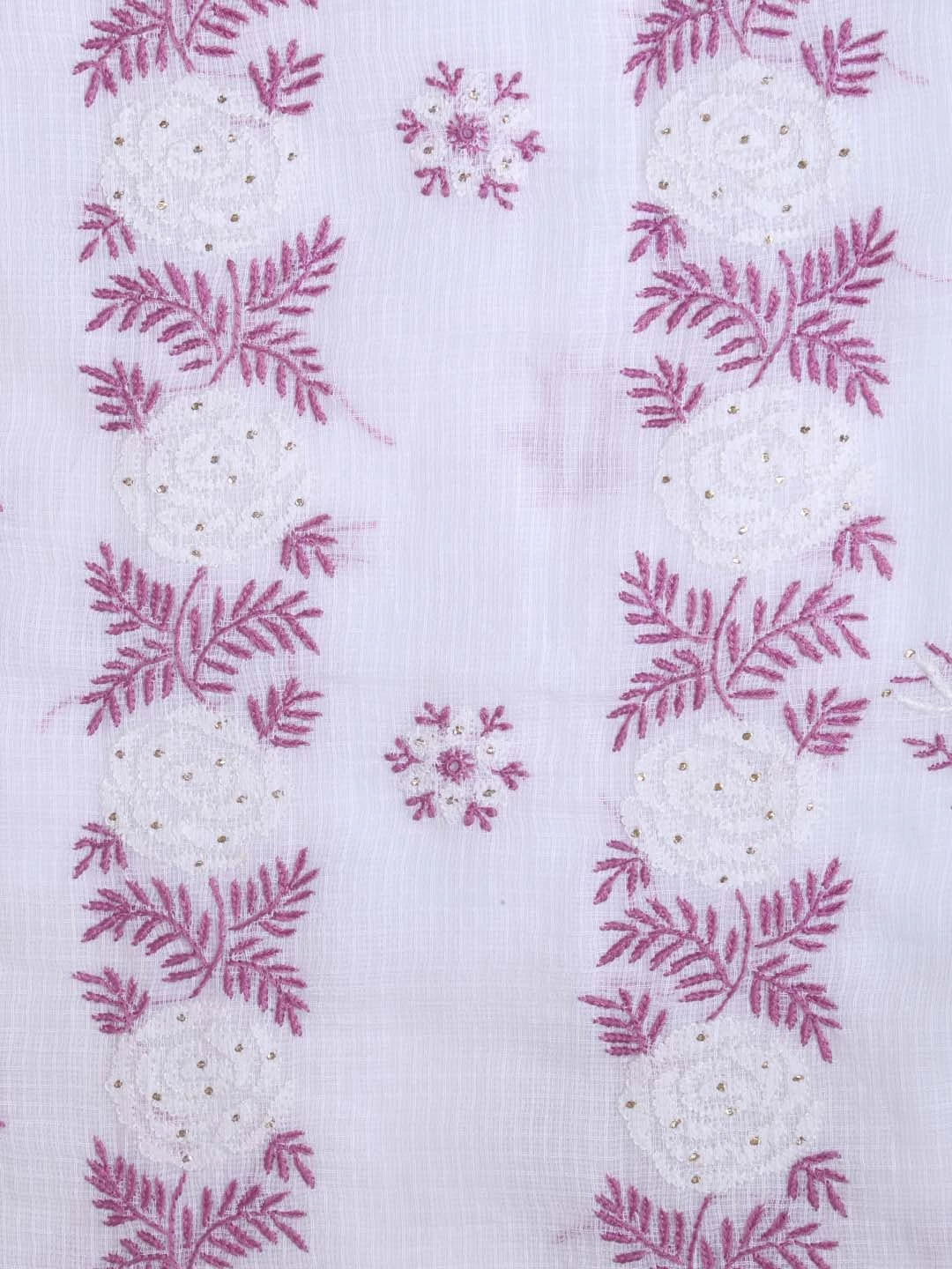Ada Hand Embroidered White Kota Cotton Lucknowi Chikankari Unstitched Kurta Dupatta Set With Mukaish Work 01A395924