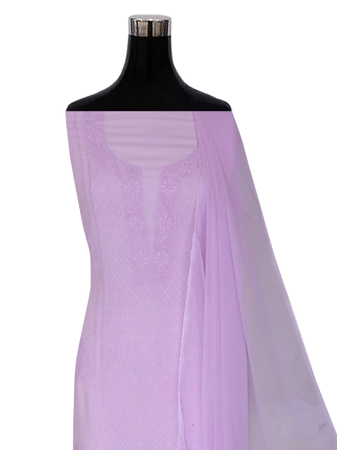 Ada Hand Embroidered Light Lilac Modal Lucknowi Chikankari Unstitched Suit Piece 01A395872