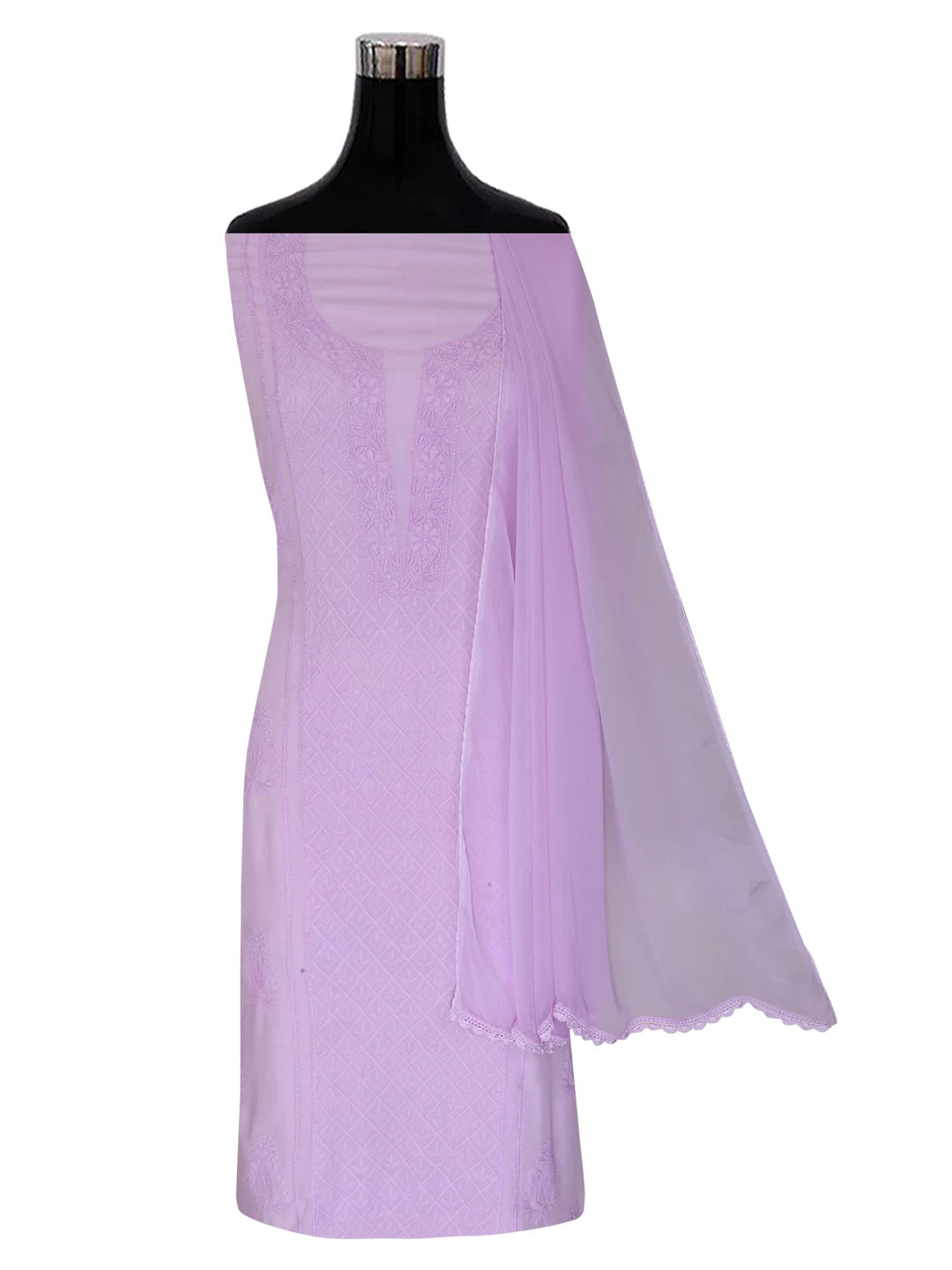 Ada Hand Embroidered Light Lilac Modal Lucknowi Chikankari Unstitched Suit Piece 01A395872