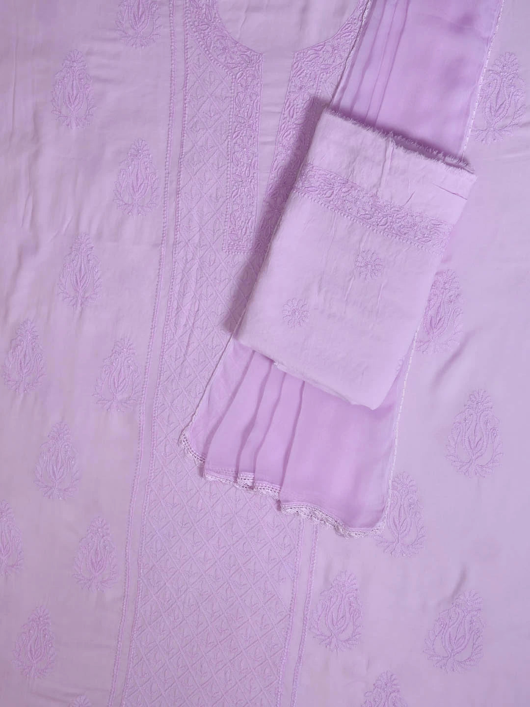 Ada Hand Embroidered Light Lilac Modal Lucknowi Chikankari Unstitched Suit Piece 01A395872