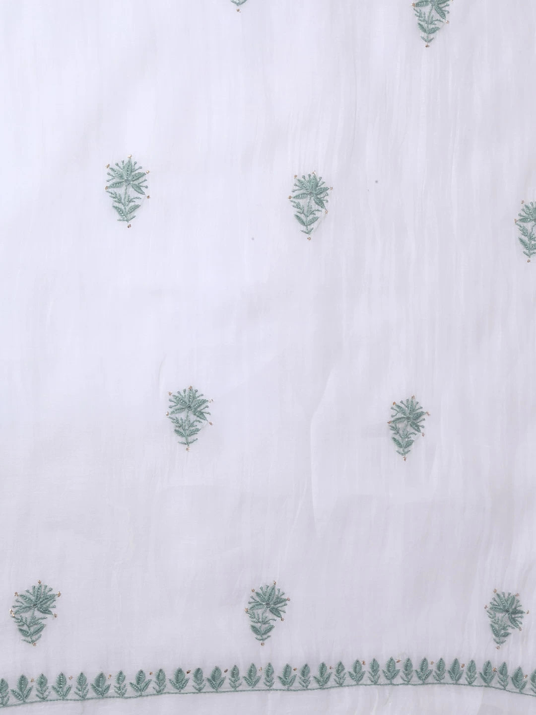 Ada Hand Embroidered White Chanderi Lucknowi Chikankari Unstitched Kurta Dupatta Set With Muqaish Work 01A396455