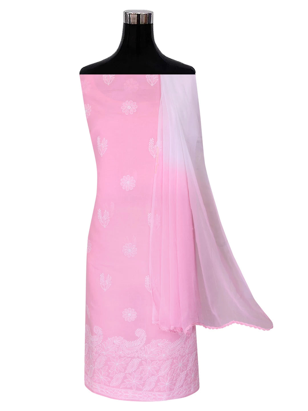 Ada Hand Embroidered Light Pink Cotton Lucknowi Chikankari Unstitched Suit Piece 01A393663