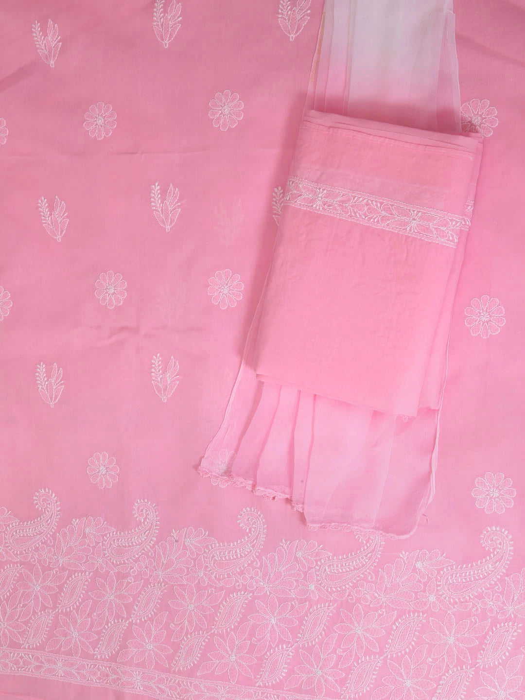 Ada Hand Embroidered Light Pink Cotton Lucknowi Chikankari Unstitched Suit Piece 01A393663