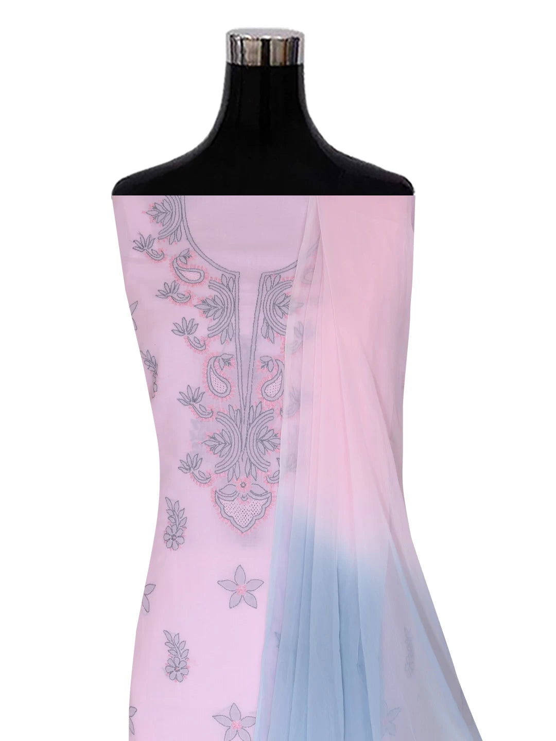 Ada Hand Embroidered Blush Pink Cotton Lucknowi Chikankari Unstitched Suit Piece 01A393605