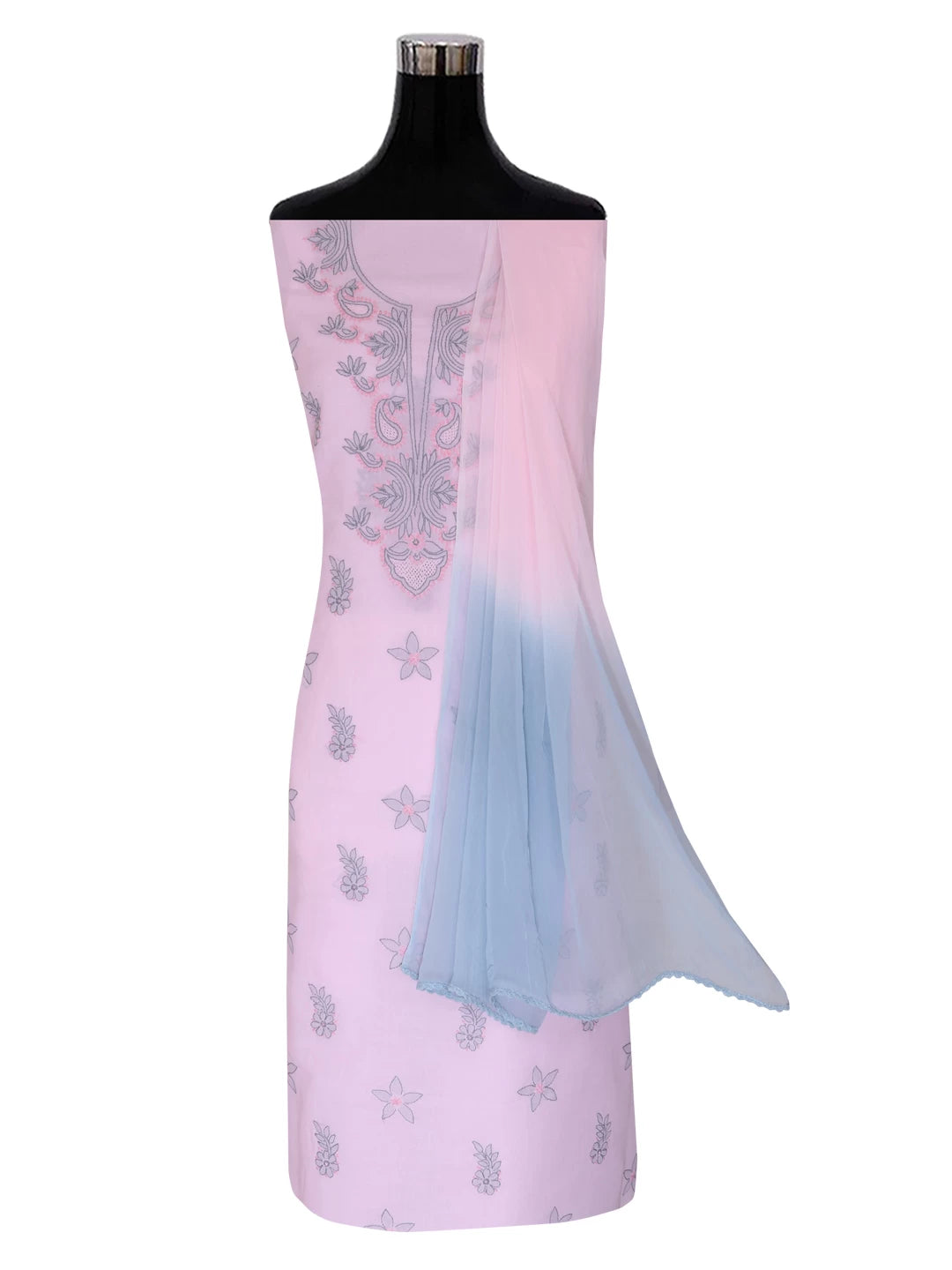 Ada Hand Embroidered Blush Pink Cotton Lucknowi Chikankari Unstitched Suit Piece 01A393605