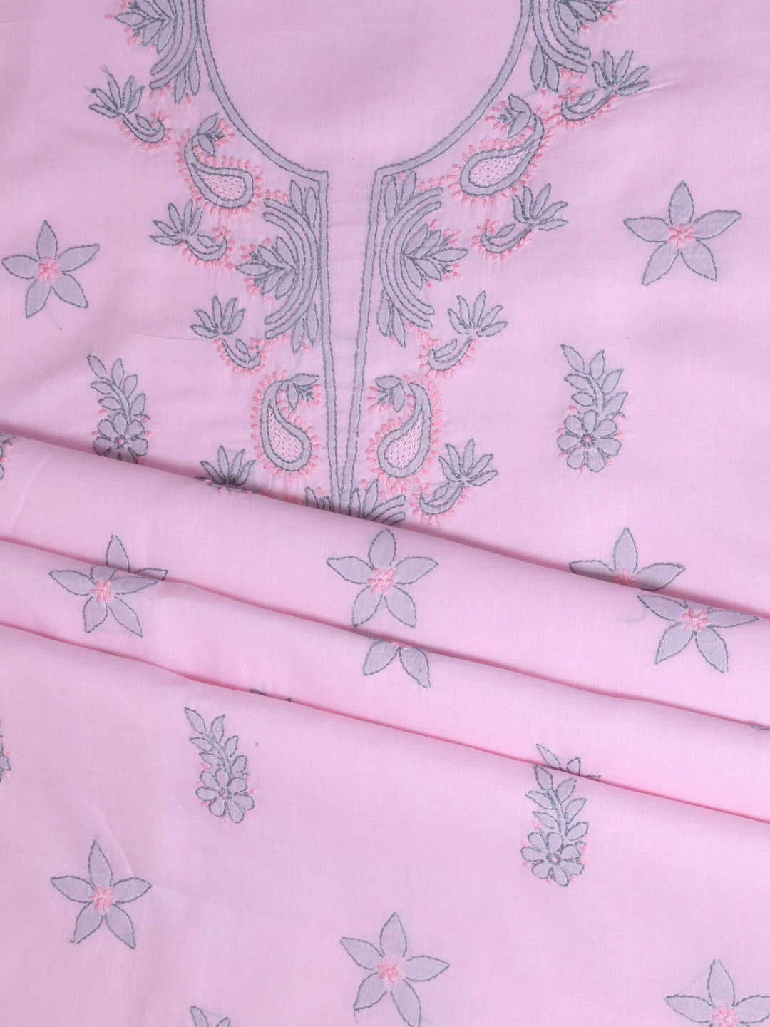 Ada Hand Embroidered Blush Pink Cotton Lucknowi Chikankari Unstitched Suit Piece 01A393605