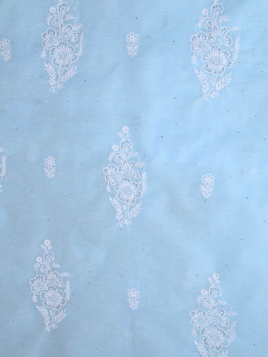 Ada Hand Embroidered Sky Blue Chanderi Lucknowi Chikankari Unstitched Kurta Dupatta Set With Muqaish Work 01A392568