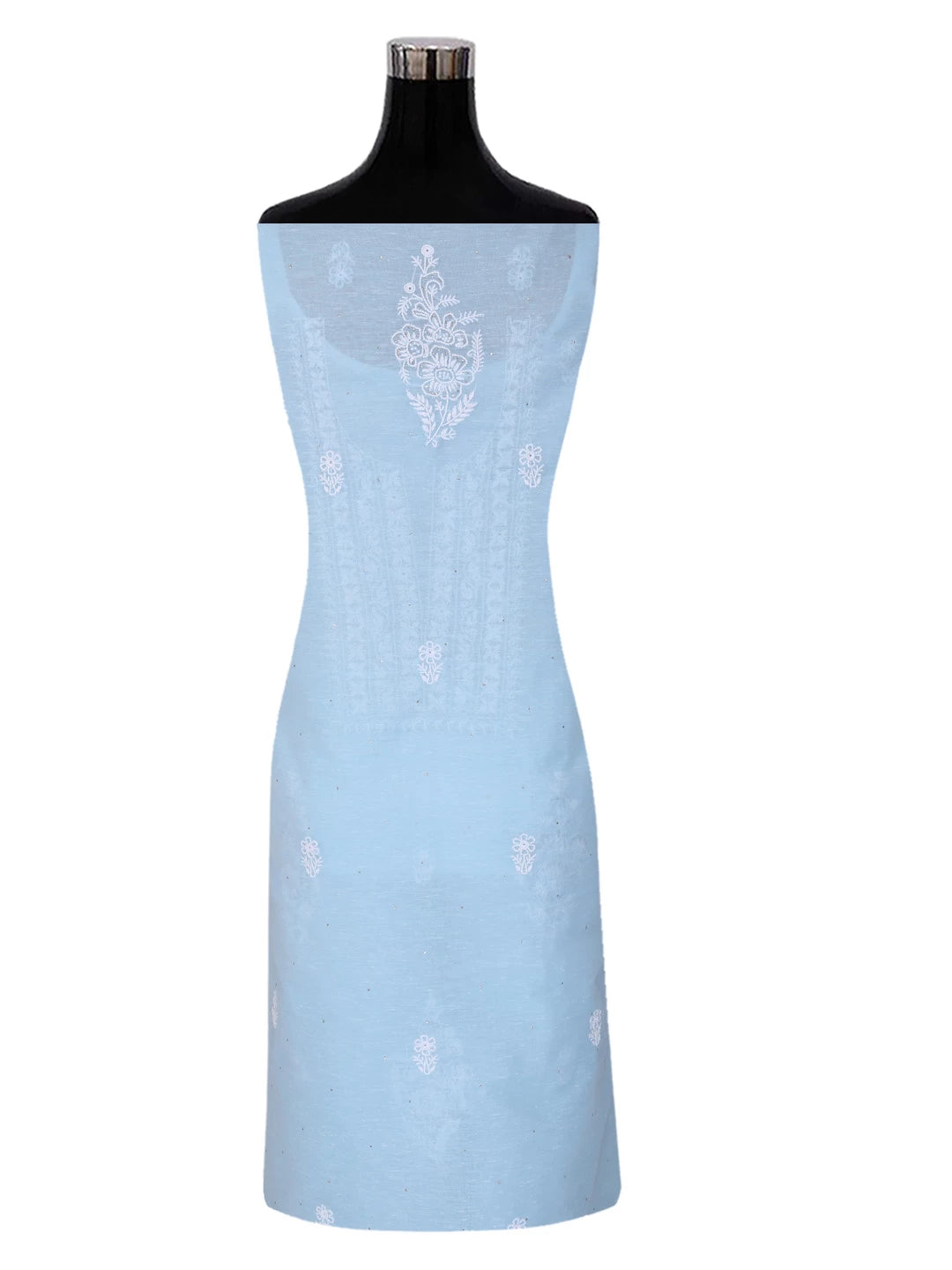 Ada Hand Embroidered Sky Blue Chanderi Lucknowi Chikankari Unstitched Kurta Dupatta Set With Muqaish Work 01A392568