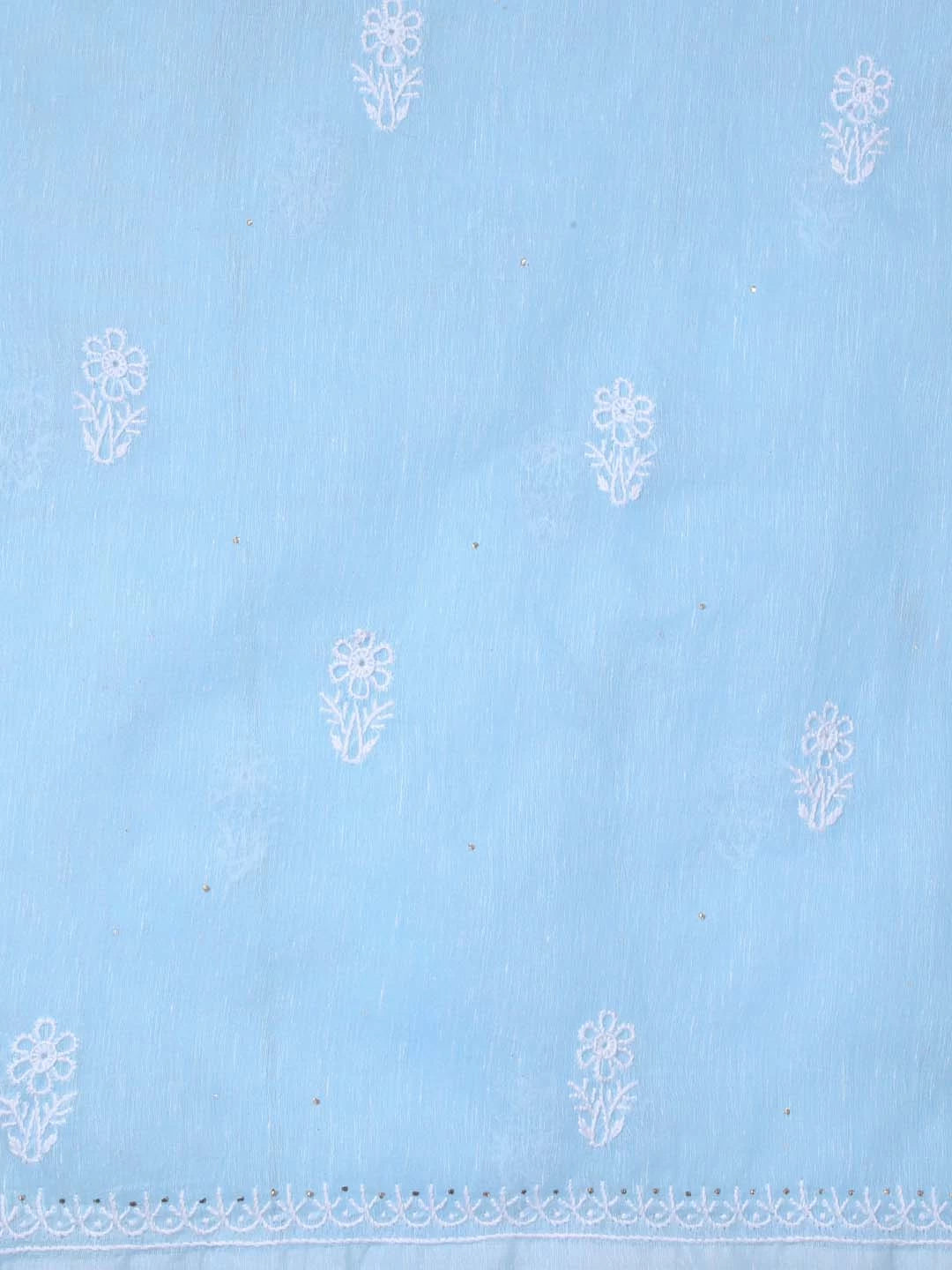 Ada Hand Embroidered Sky Blue Chanderi Lucknowi Chikankari Unstitched Kurta Dupatta Set With Muqaish Work 01A392568