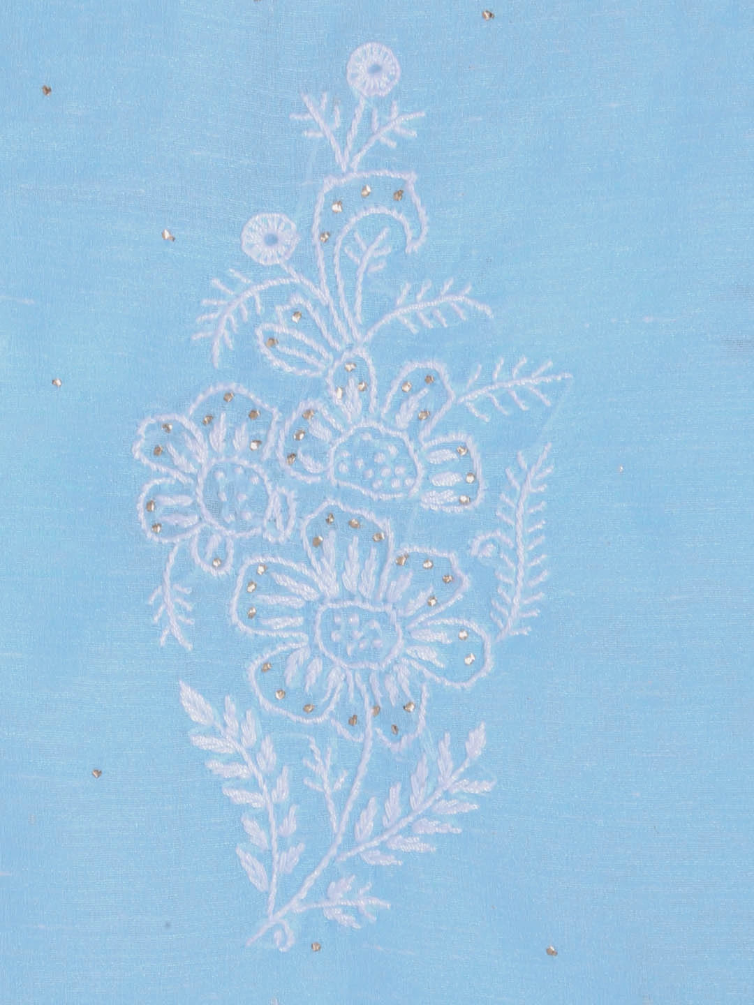 Ada Hand Embroidered Sky Blue Chanderi Lucknowi Chikankari Unstitched Kurta Dupatta Set With Muqaish Work 01A392568