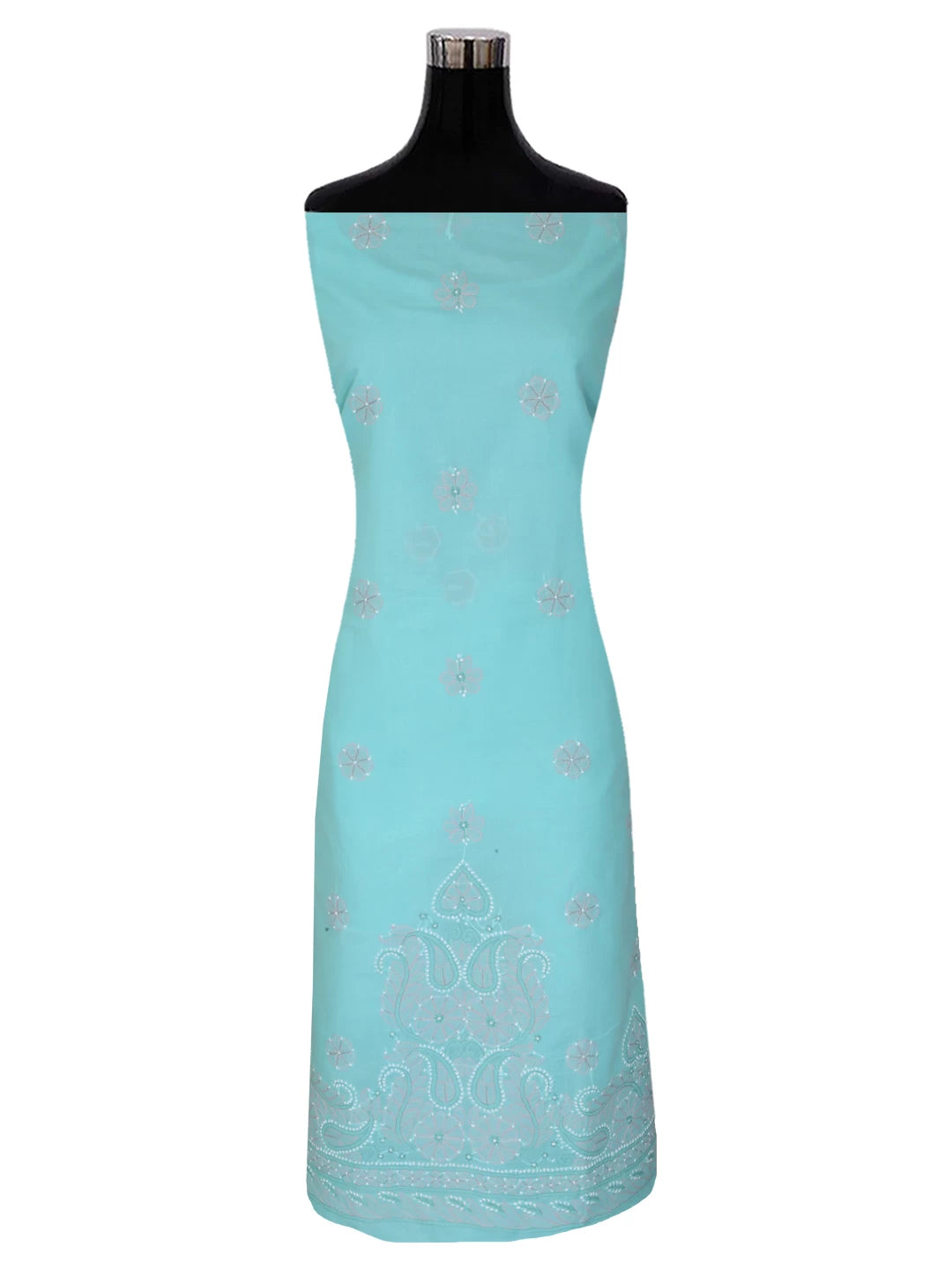 Ada Hand Embroidered Sea Green Cotton Lucknowi Chikankari Unstitched Suit Piece 01A393600