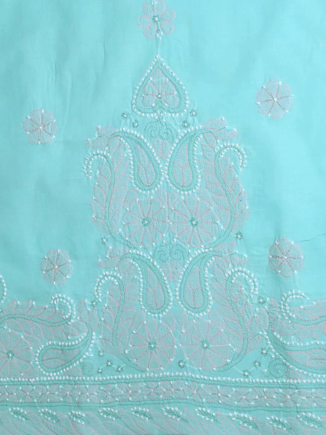 Ada Hand Embroidered Sea Green Cotton Lucknowi Chikankari Unstitched Suit Piece 01A393600