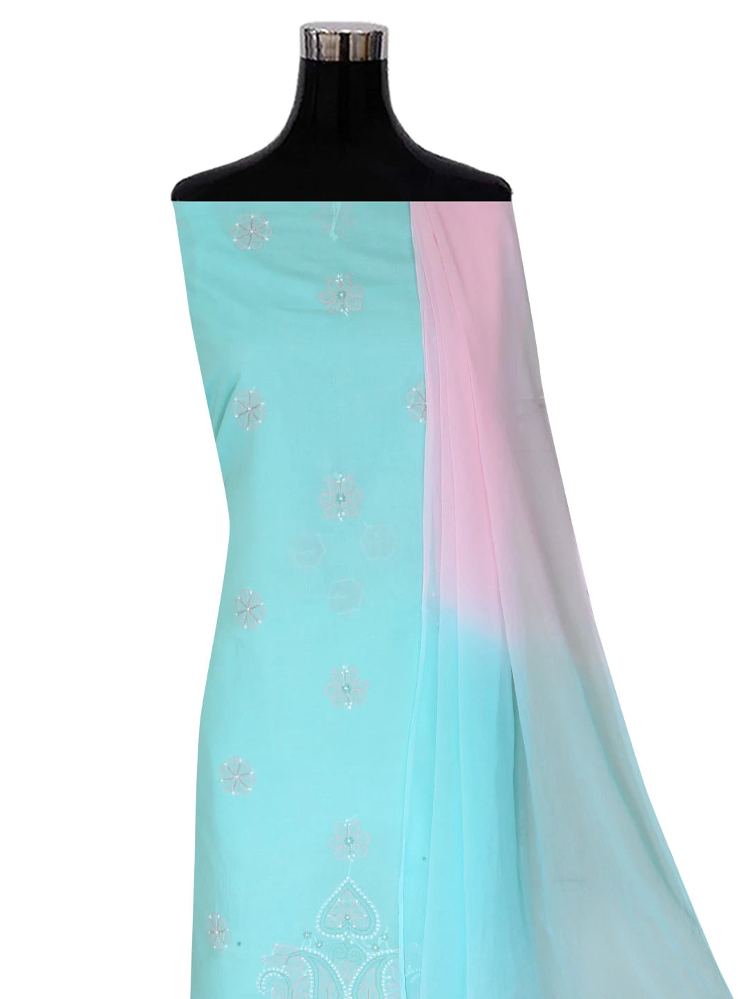 Ada Hand Embroidered Sea Green Cotton Lucknowi Chikankari Unstitched Suit Piece 01A393600