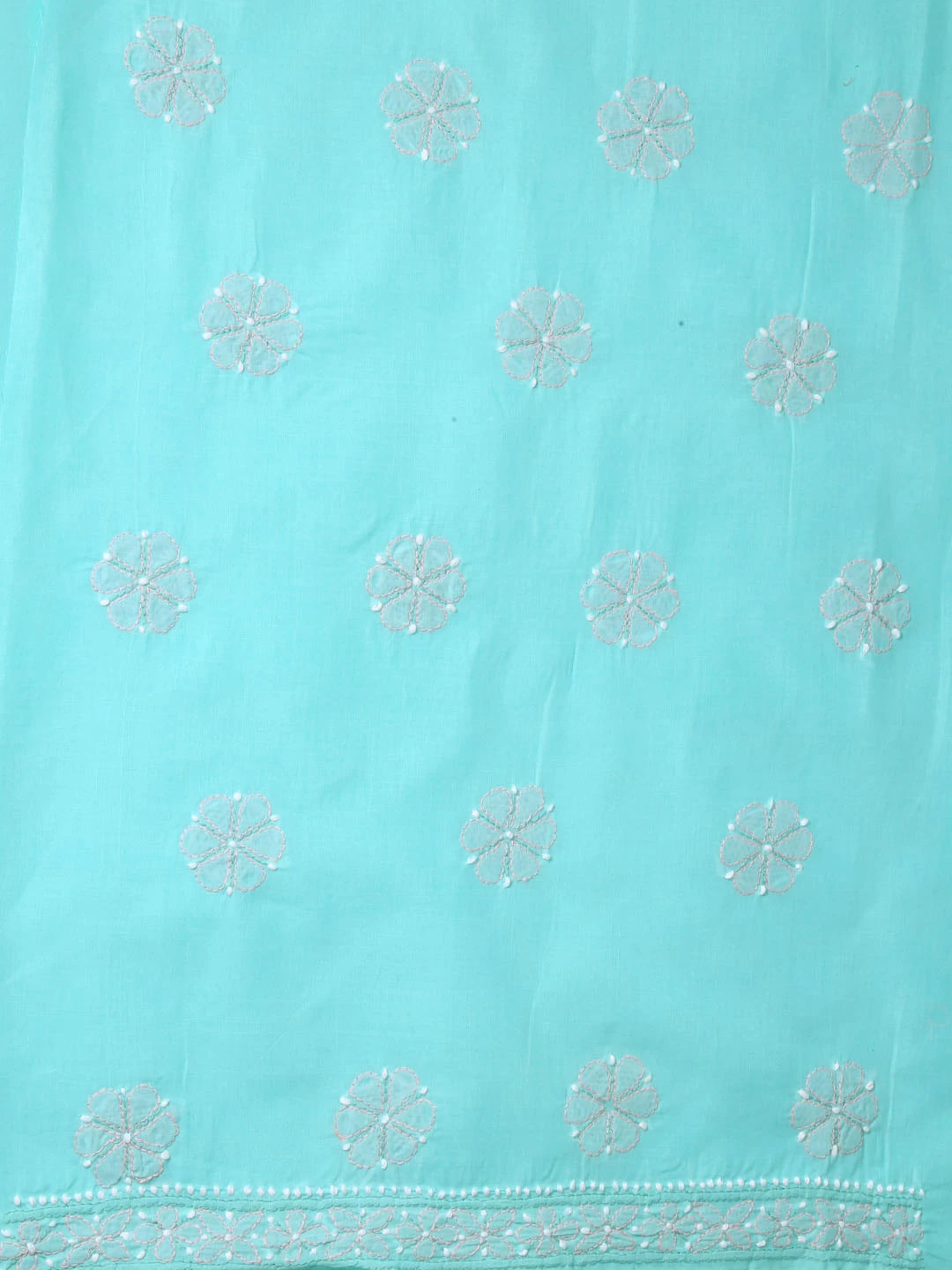 Ada Hand Embroidered Sea Green Cotton Lucknowi Chikankari Unstitched Suit Piece 01A393600