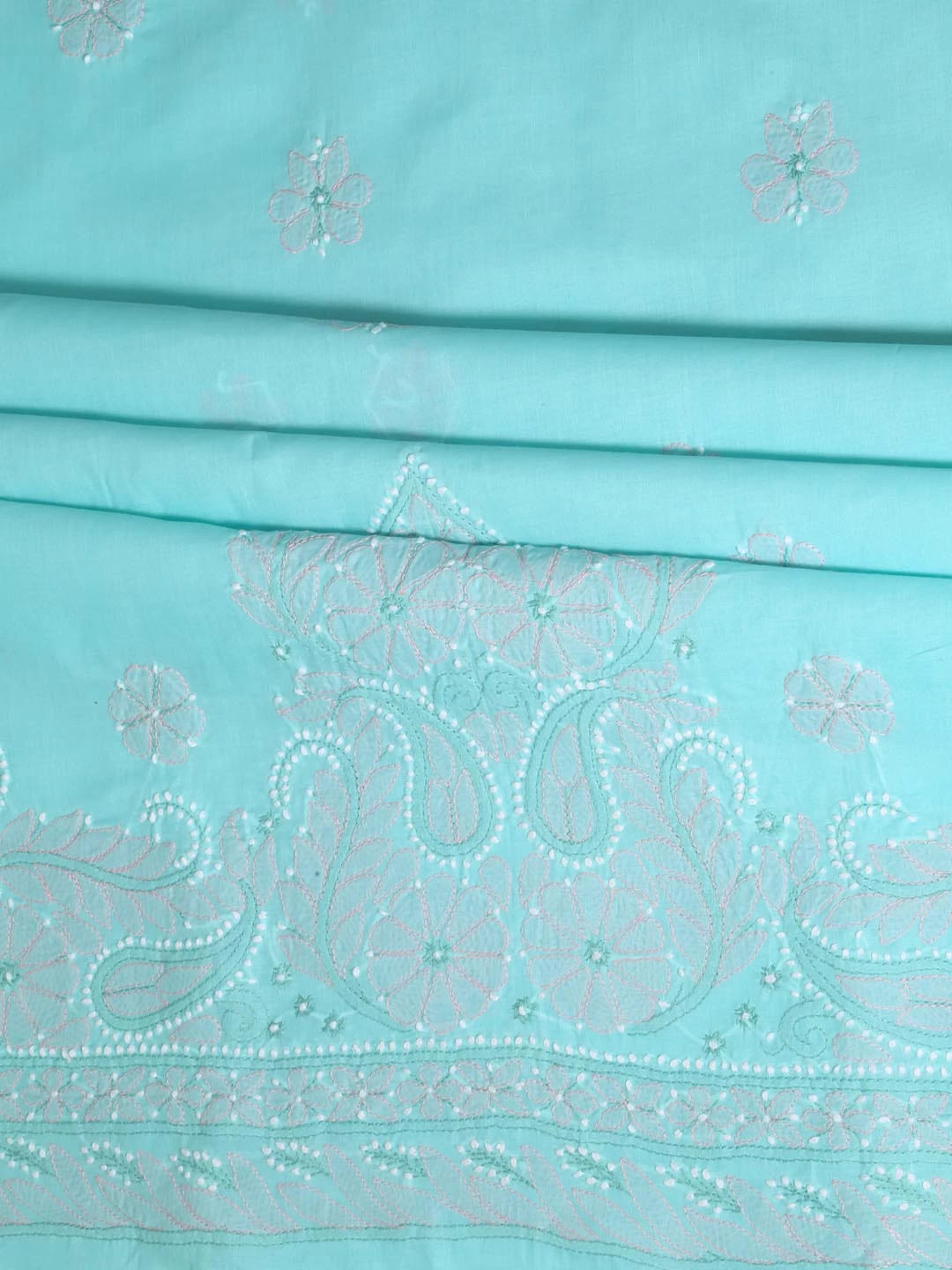 Ada Hand Embroidered Sea Green Cotton Lucknowi Chikankari Unstitched Suit Piece 01A393600