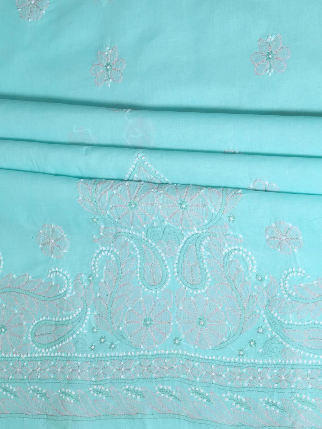 Ada Hand Embroidered Sea Green Cotton Lucknowi Chikankari Unstitched Suit Piece 01A393600