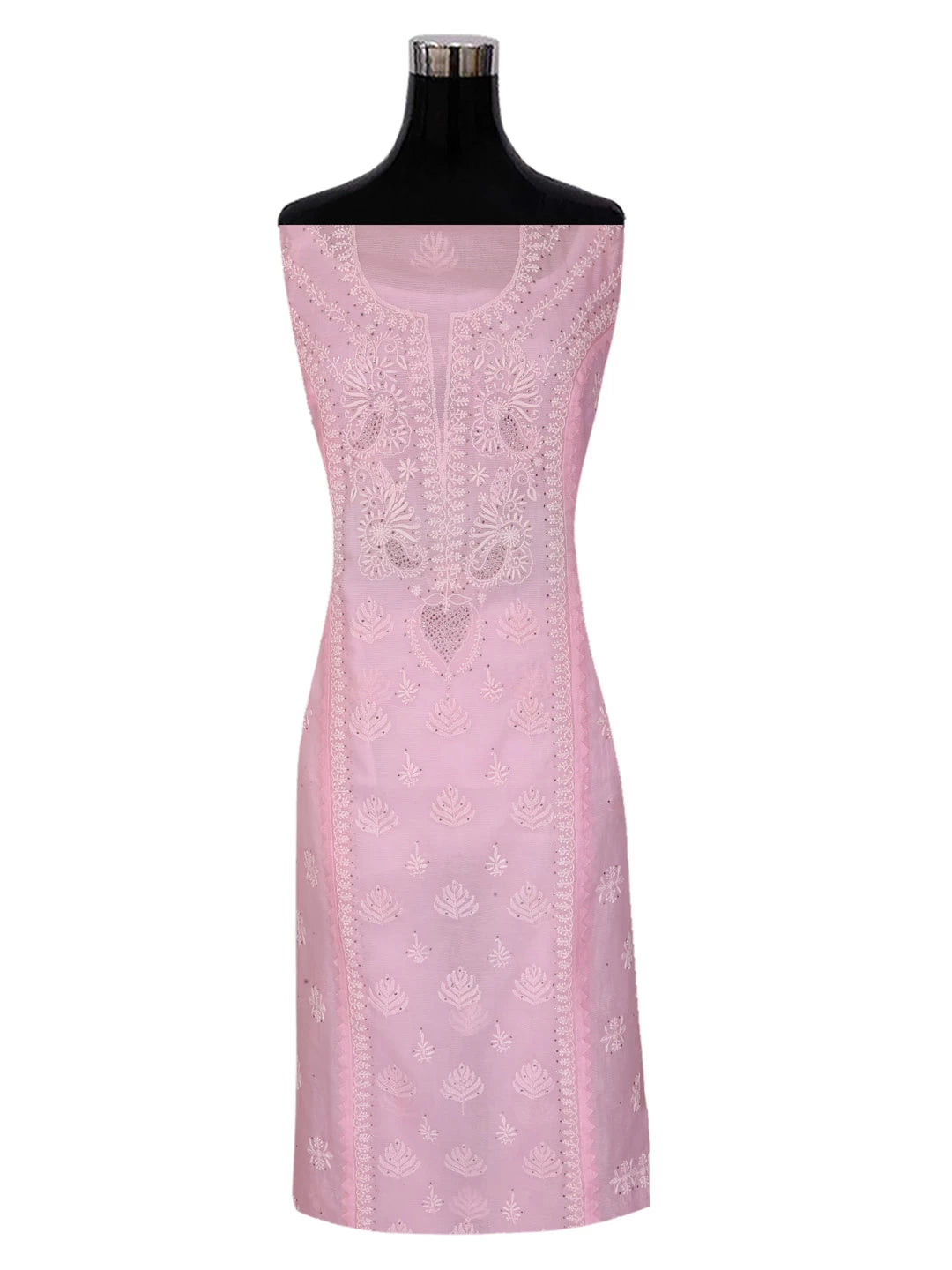 Ada Hand Embroidered Pink Super Net Lucknowi Chikankari Semi-Stitched Kurta Dupatta Set 01A244484