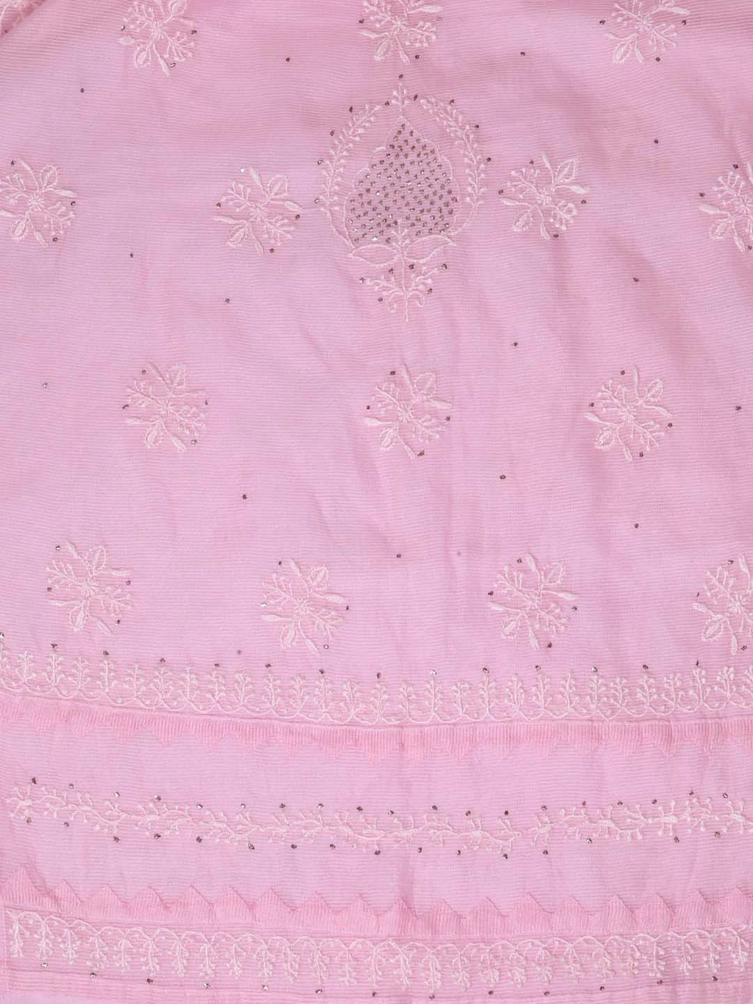 Ada Hand Embroidered Pink Super Net Lucknowi Chikankari Semi-Stitched Kurta Dupatta Set 01A244484
